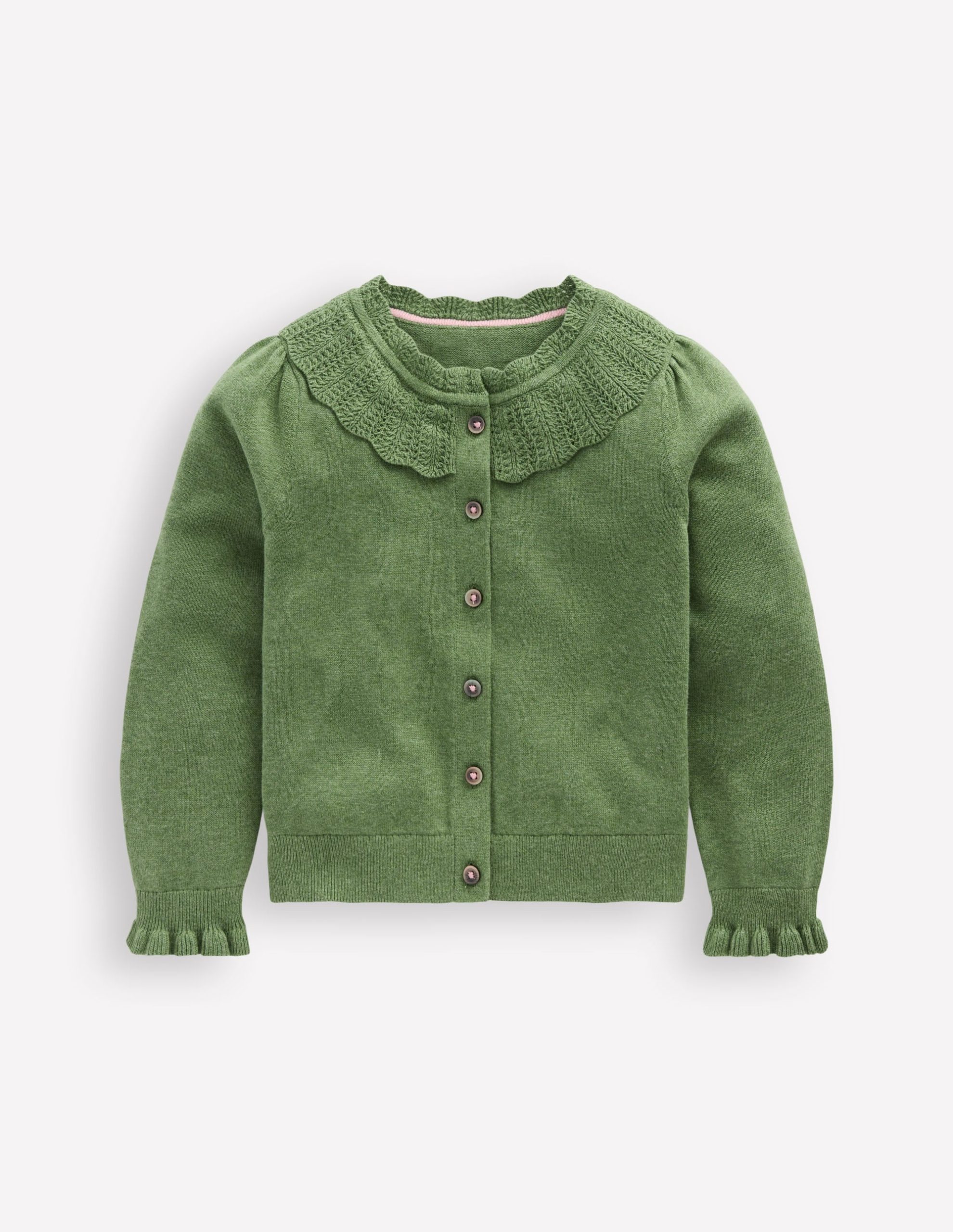 Pretty Ruffle Cardigan-Safari Green Marl