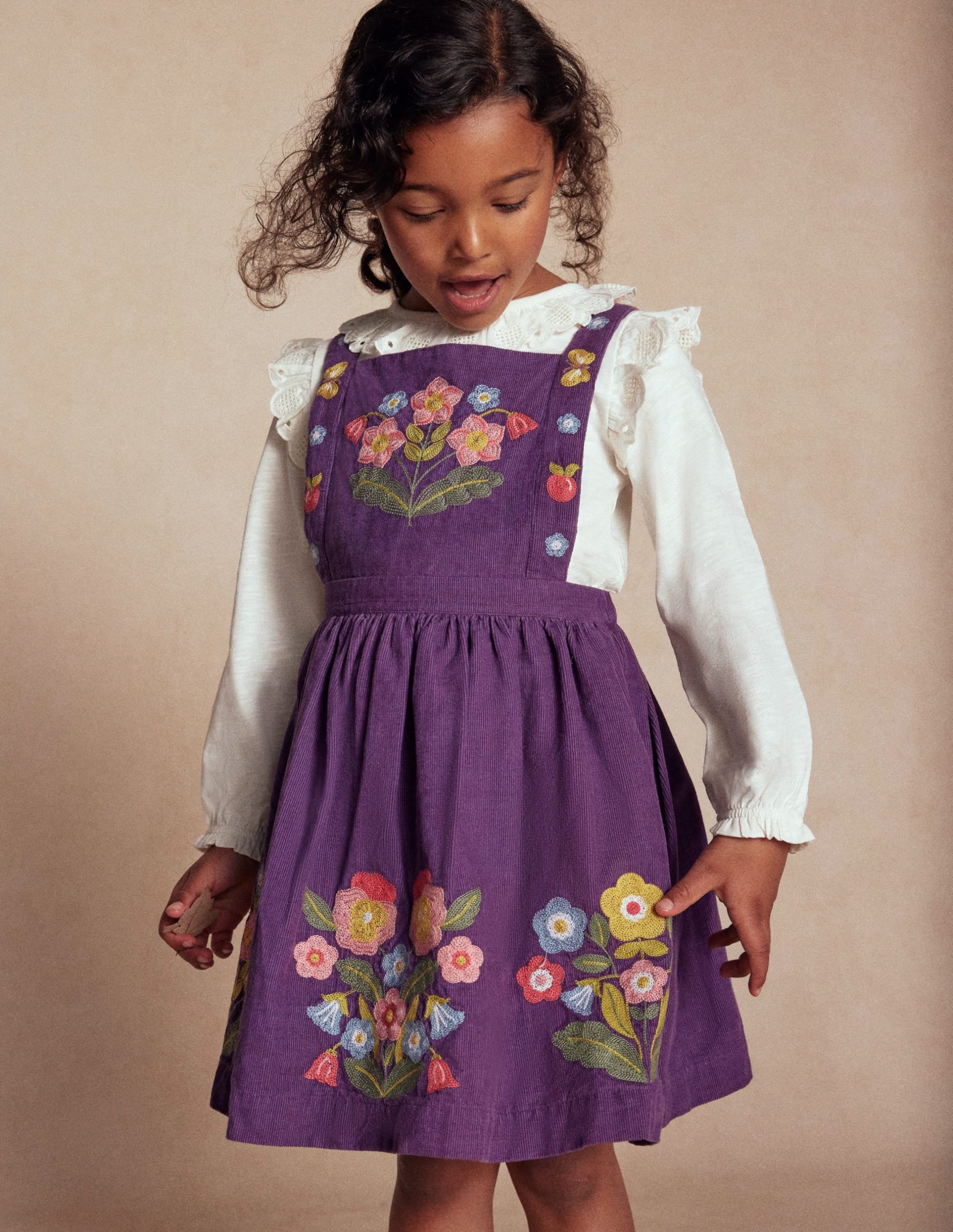Embroidered Pinafore Dress-Mystic Purple Embroidery
