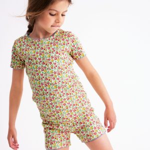 Snug Short John Pajamas-Multi Summer Flowerbed