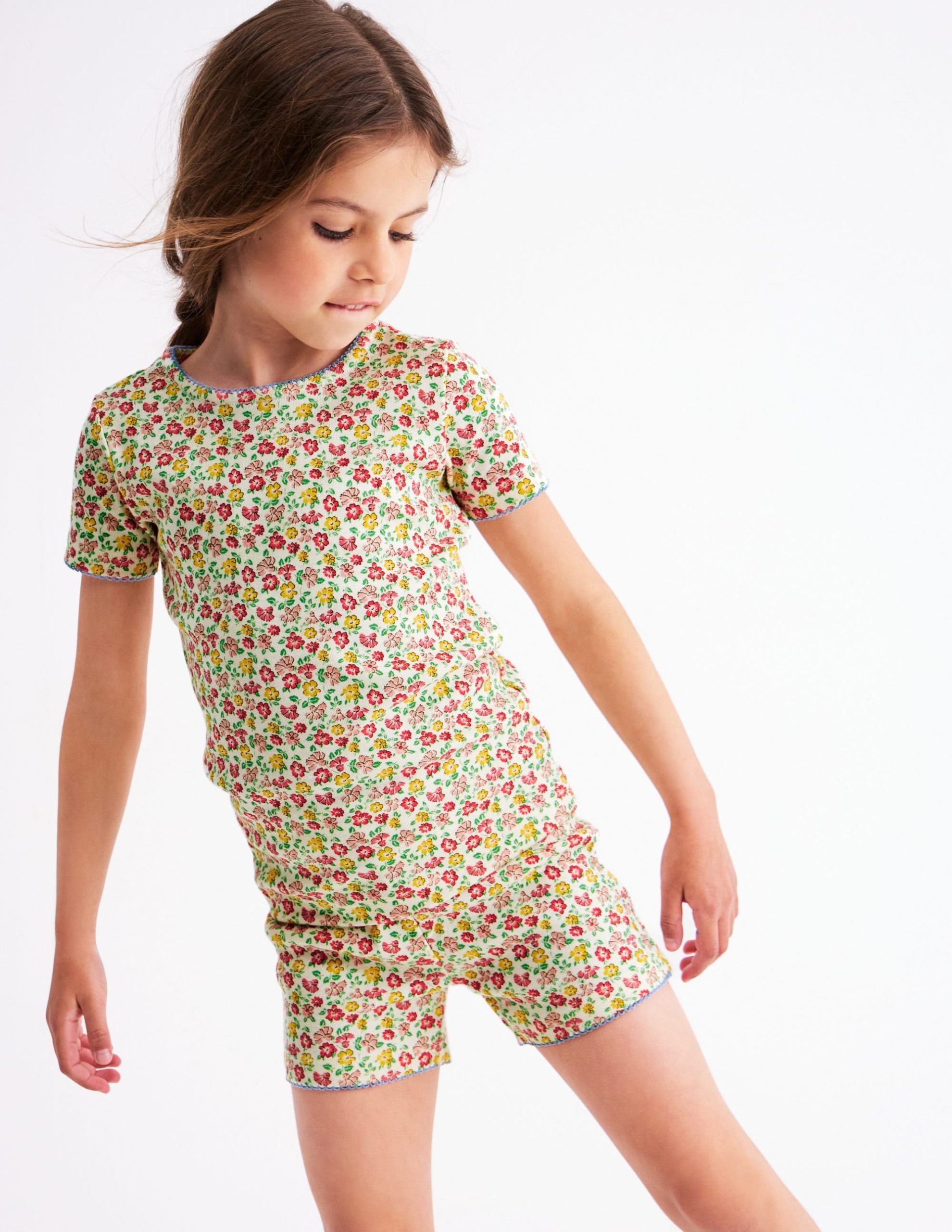 Snug Short John Pajamas-Multi Summer Flowerbed