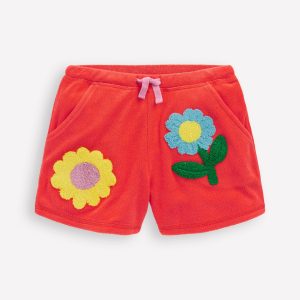 Printed Towelling Short-Coral Orange Flowers