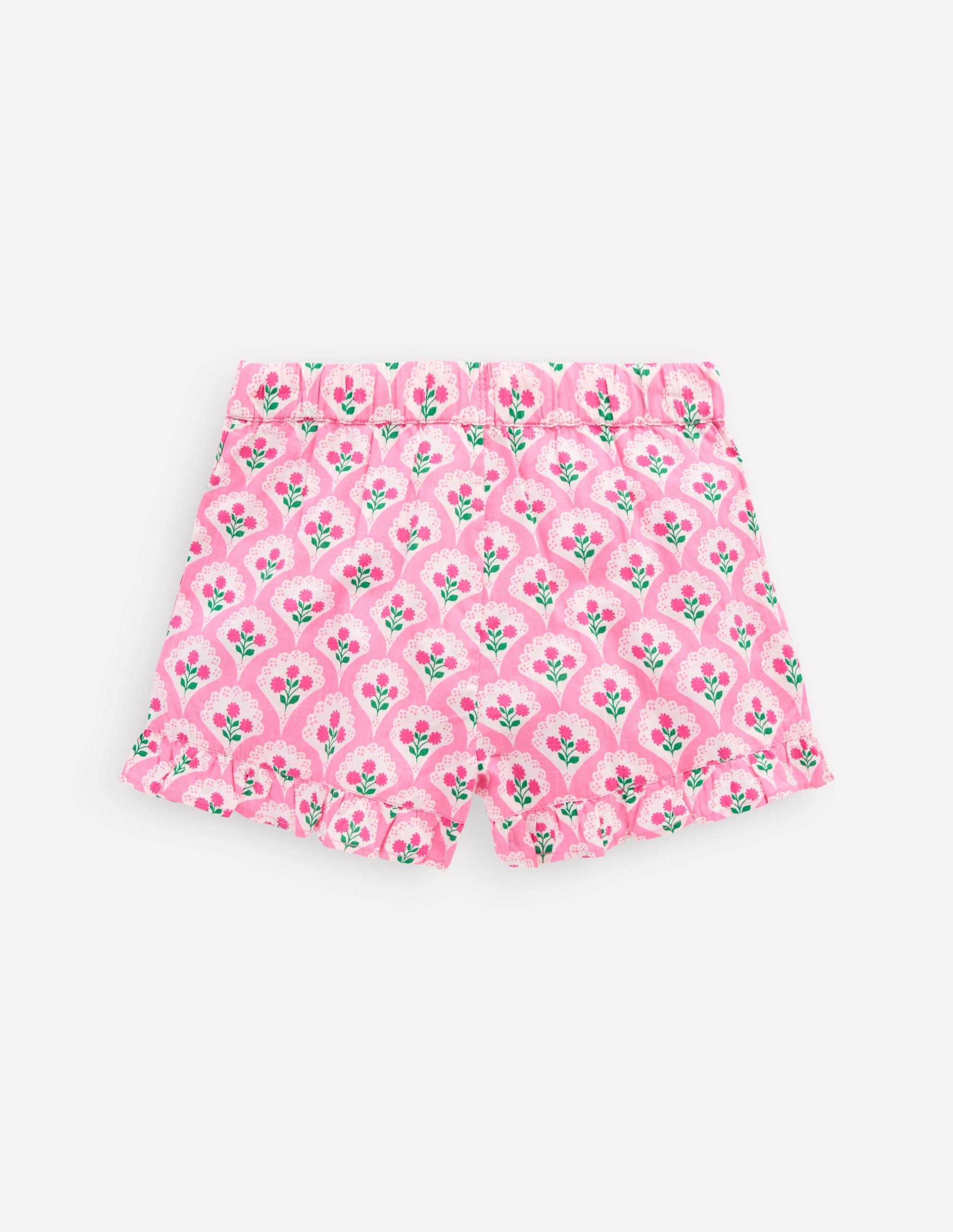 Juniper Woven Frill Shorts-Pink Rose Woodblock Floral - Image 2
