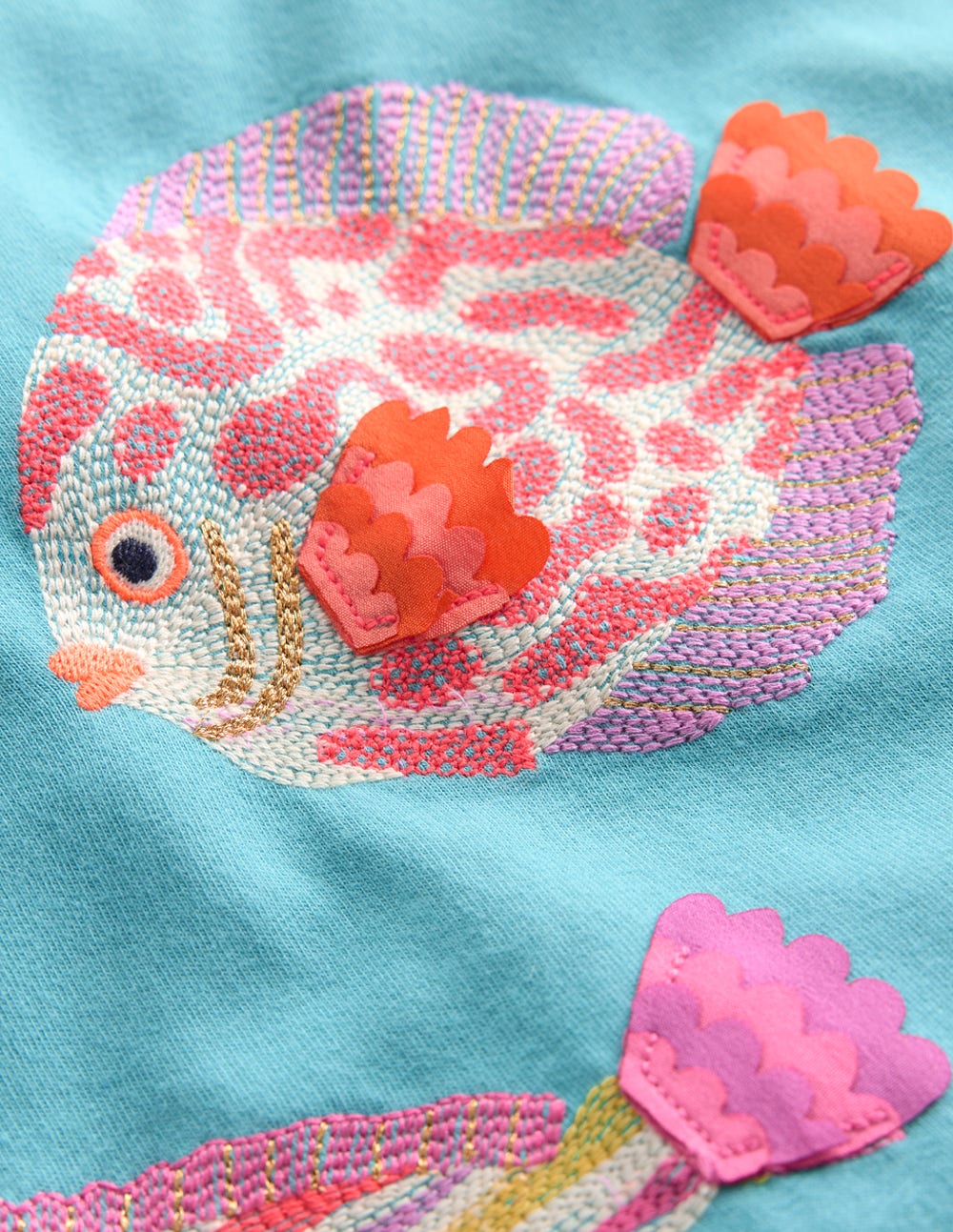 Puff Sleeve Superstitch Top-Aqua Sea Blue Fish - Image 6