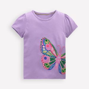 Puff Sleeve Superstitch Top-Parma Violet Purple Butterfly