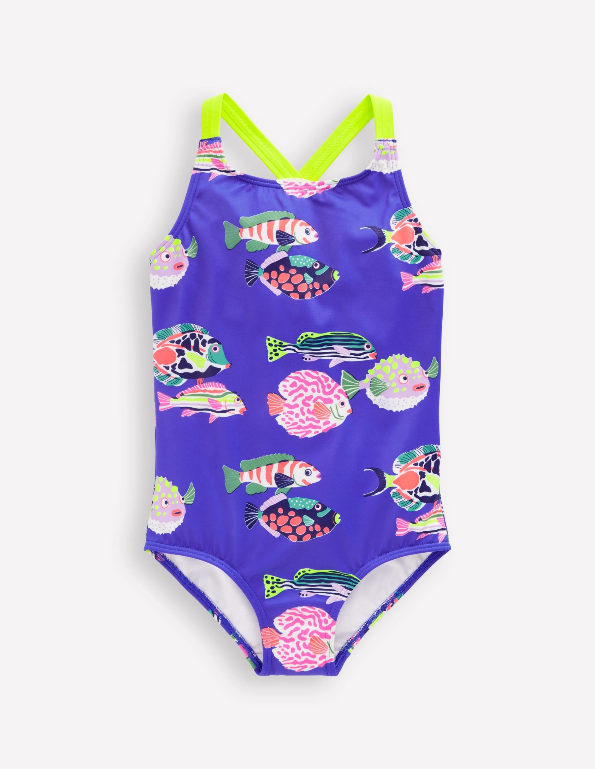 Cross-back Printed Swimsuit-Blue Heron Fish - Image 3