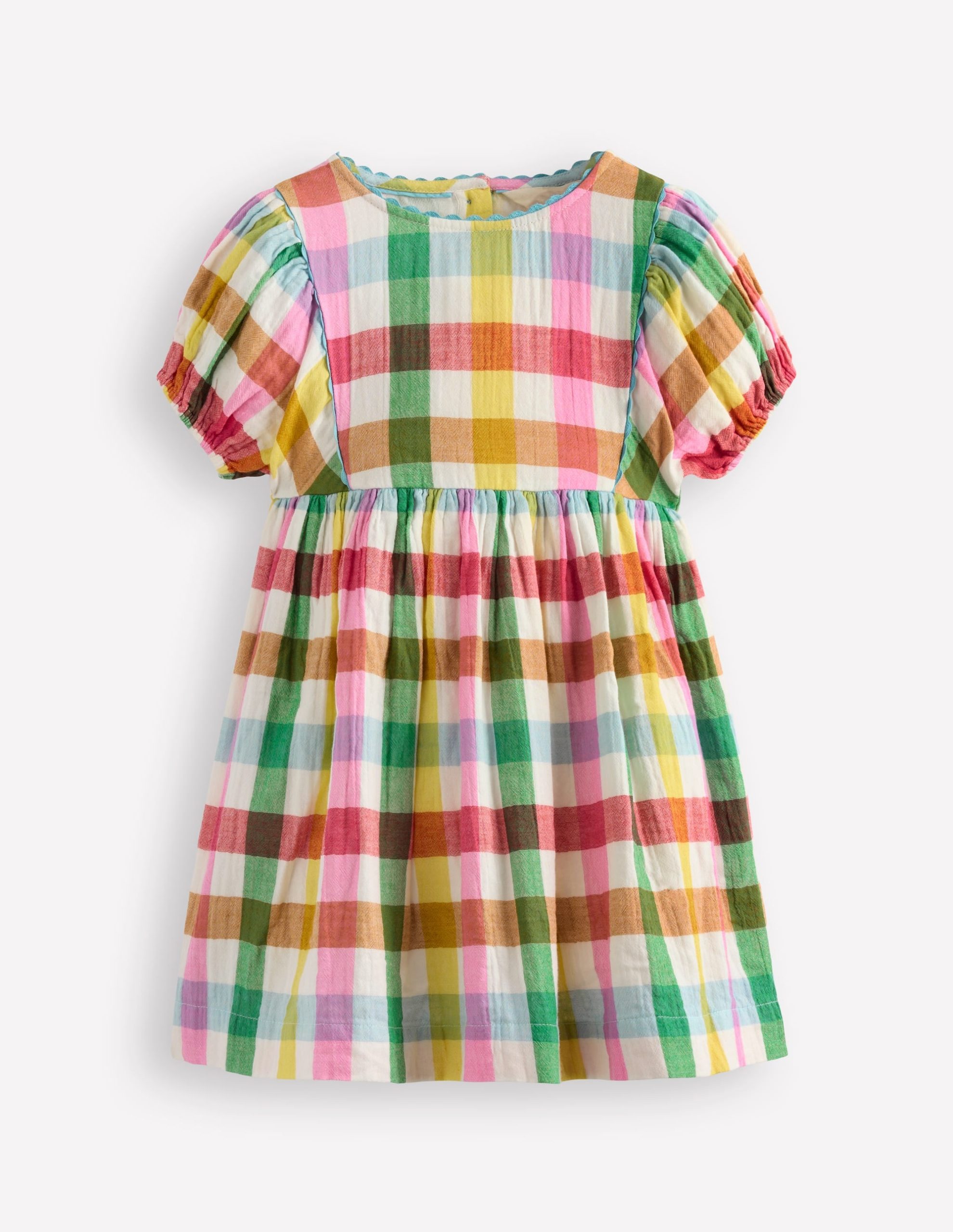 Puff Sleeve Double Cloth Dress-Multi Check - Image 2