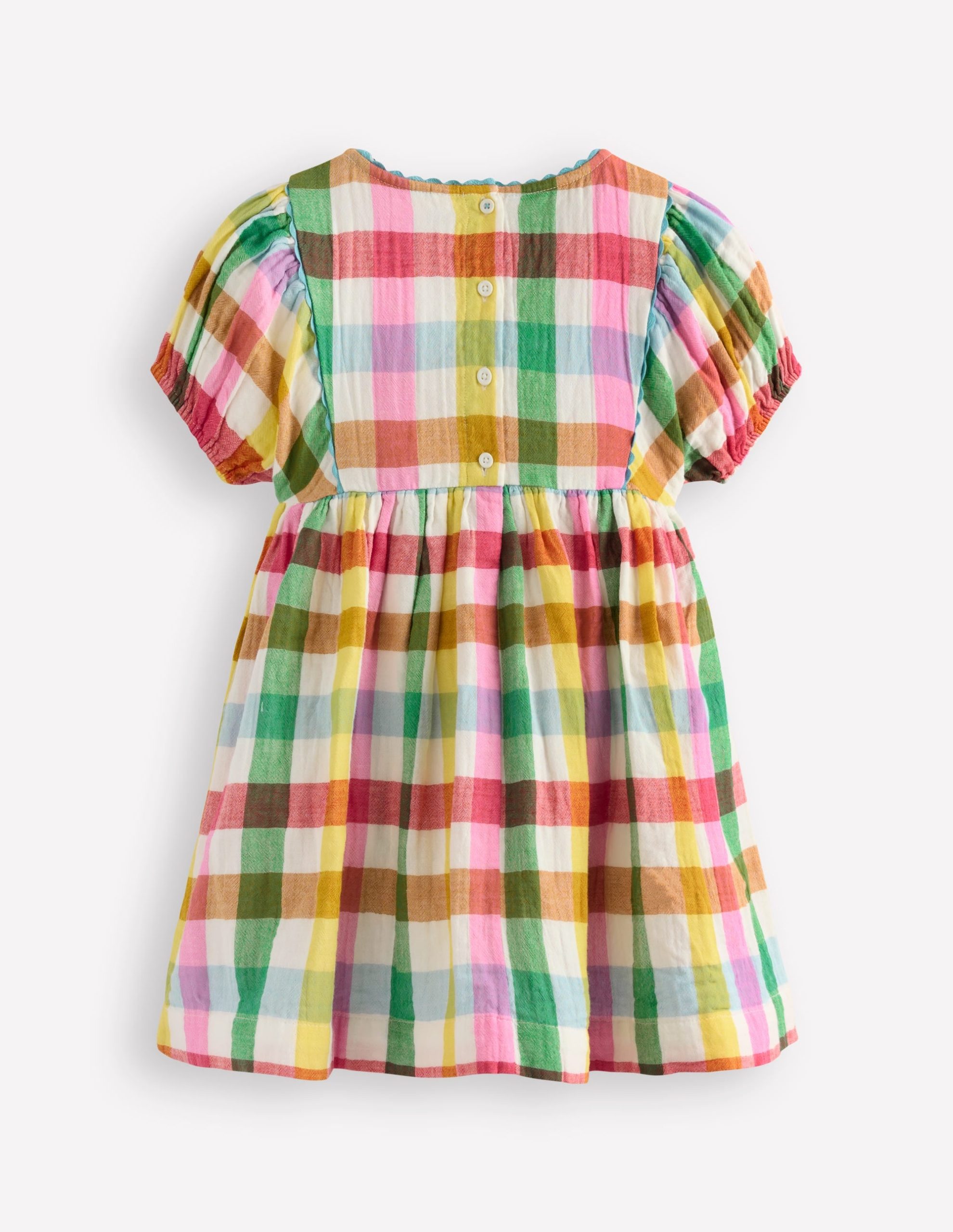 Puff Sleeve Double Cloth Dress-Multi Check - Image 3