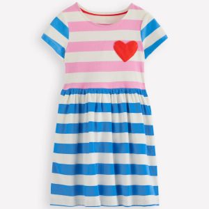 Heart Pocket Fun Jersey Dress-Multi Hotchpotch Stripe