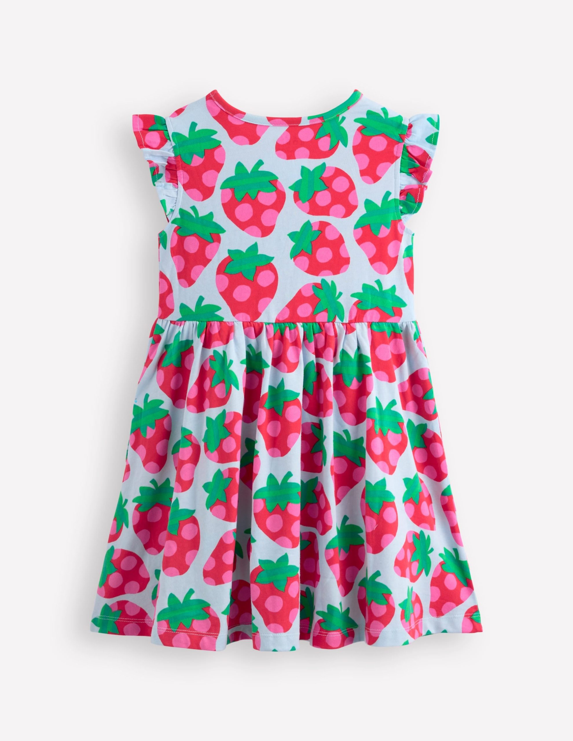 Posie Frill Sleeve Dress-Misty Blue Spotty Strawberry - Image 2