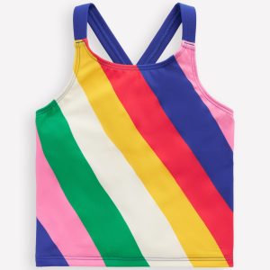 Cross-back Tankini Top-Multi Rainbow Swirl