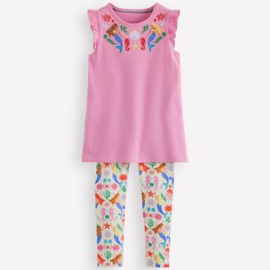 Frill Sleeve Tunic Set-Cosmos Pink Mermaids