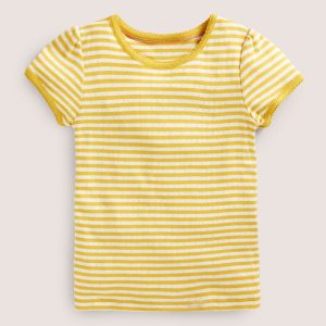 Short Sleeve Pointelle Top-Daffodil Yellow/Soft Ivory