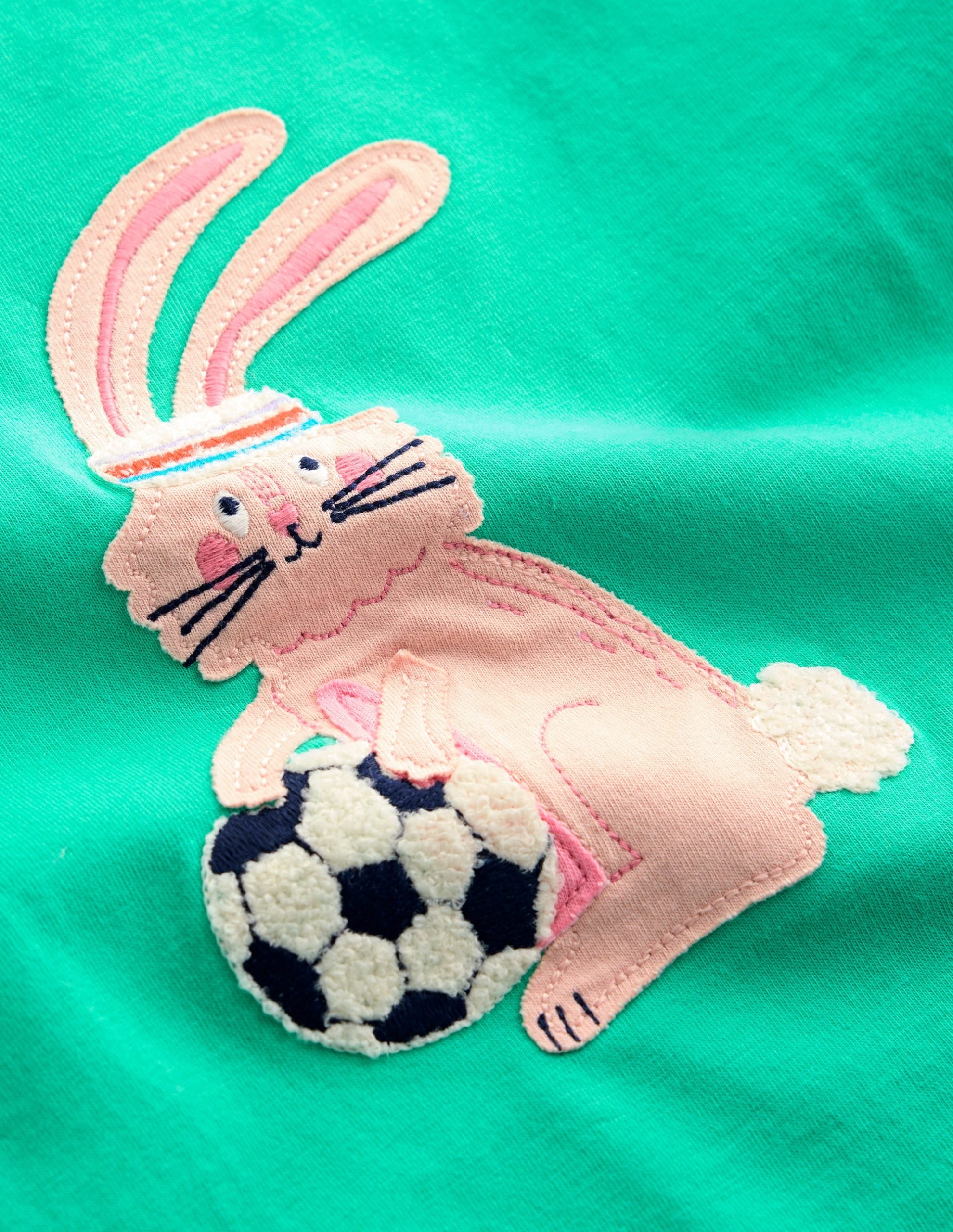 Short Sleeve Appliqu?? T-shirt-Turquoise Blue Bunny - Image 4