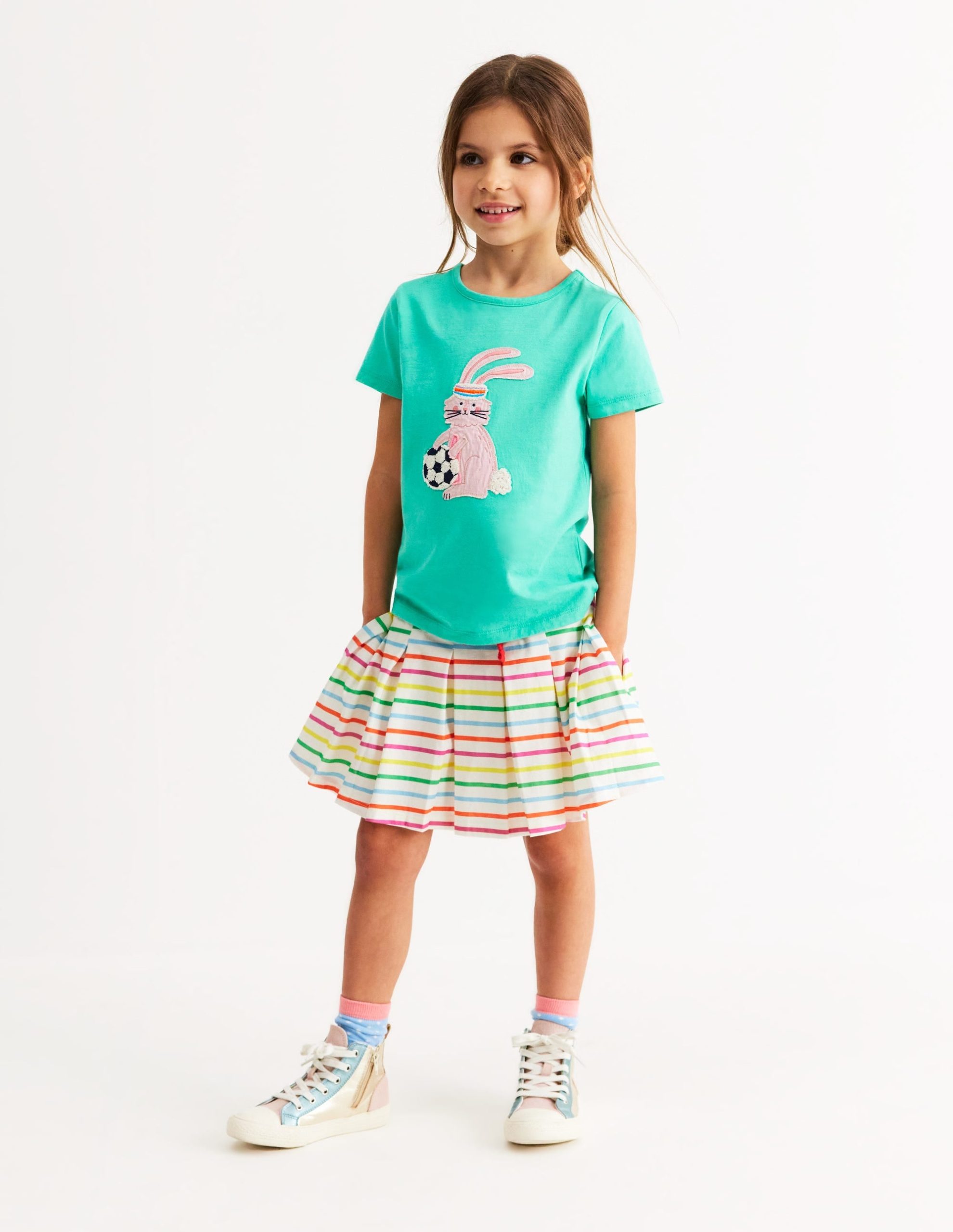 Short Sleeve Appliqu?? T-shirt-Turquoise Blue Bunny