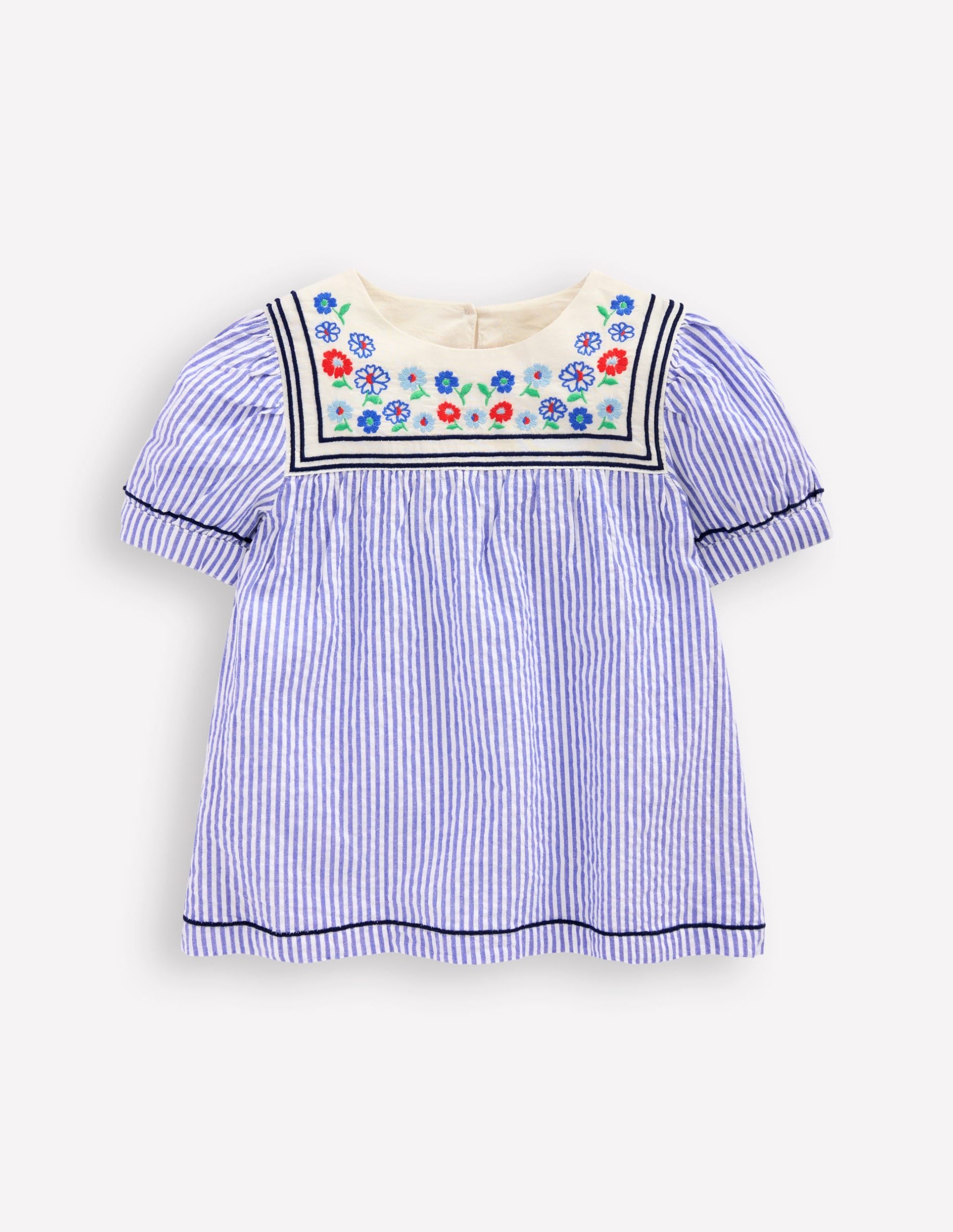 Puff Sleeve Sailors Top-Peacock Plume / Ivory Stripe - Image 2