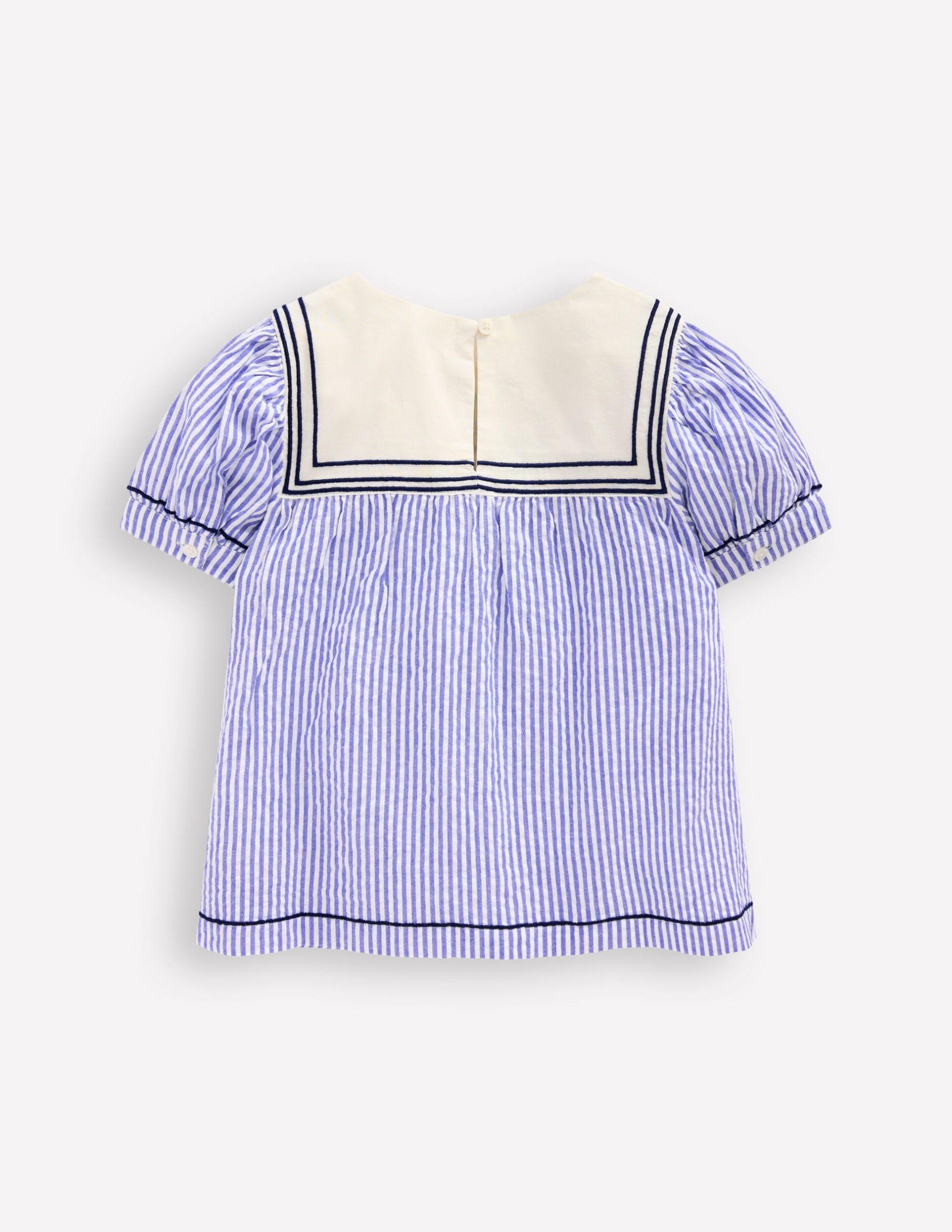 Puff Sleeve Sailors Top-Peacock Plume / Ivory Stripe - Image 3