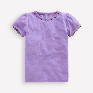 Ali Puff Sleeve Pom T-shirt-Lavender Purple