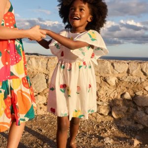 Embroidered Woven Dress-Ivory Embroidered Fruit