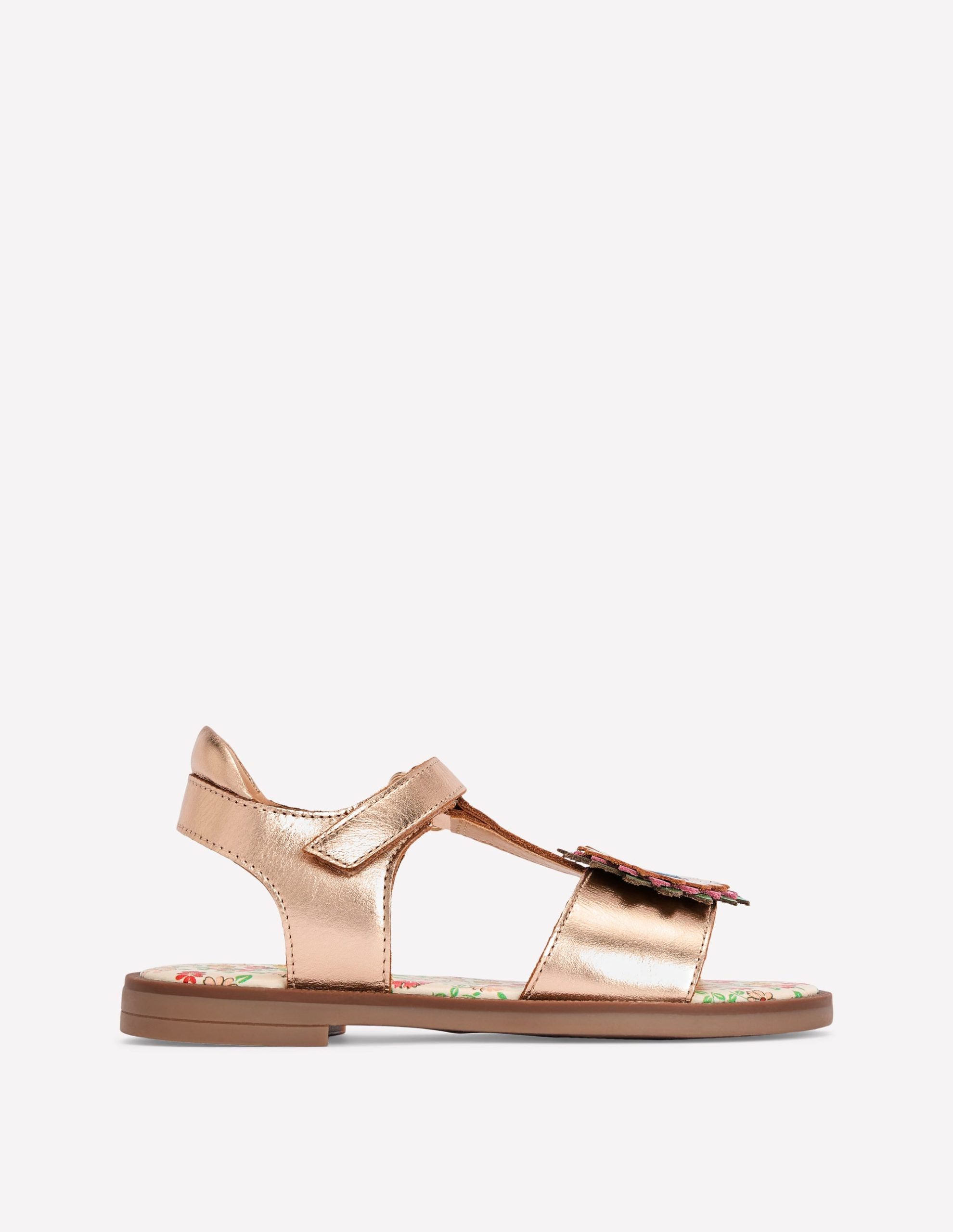 Fun Leather Sandals-Gold Metallic Flower - Image 2