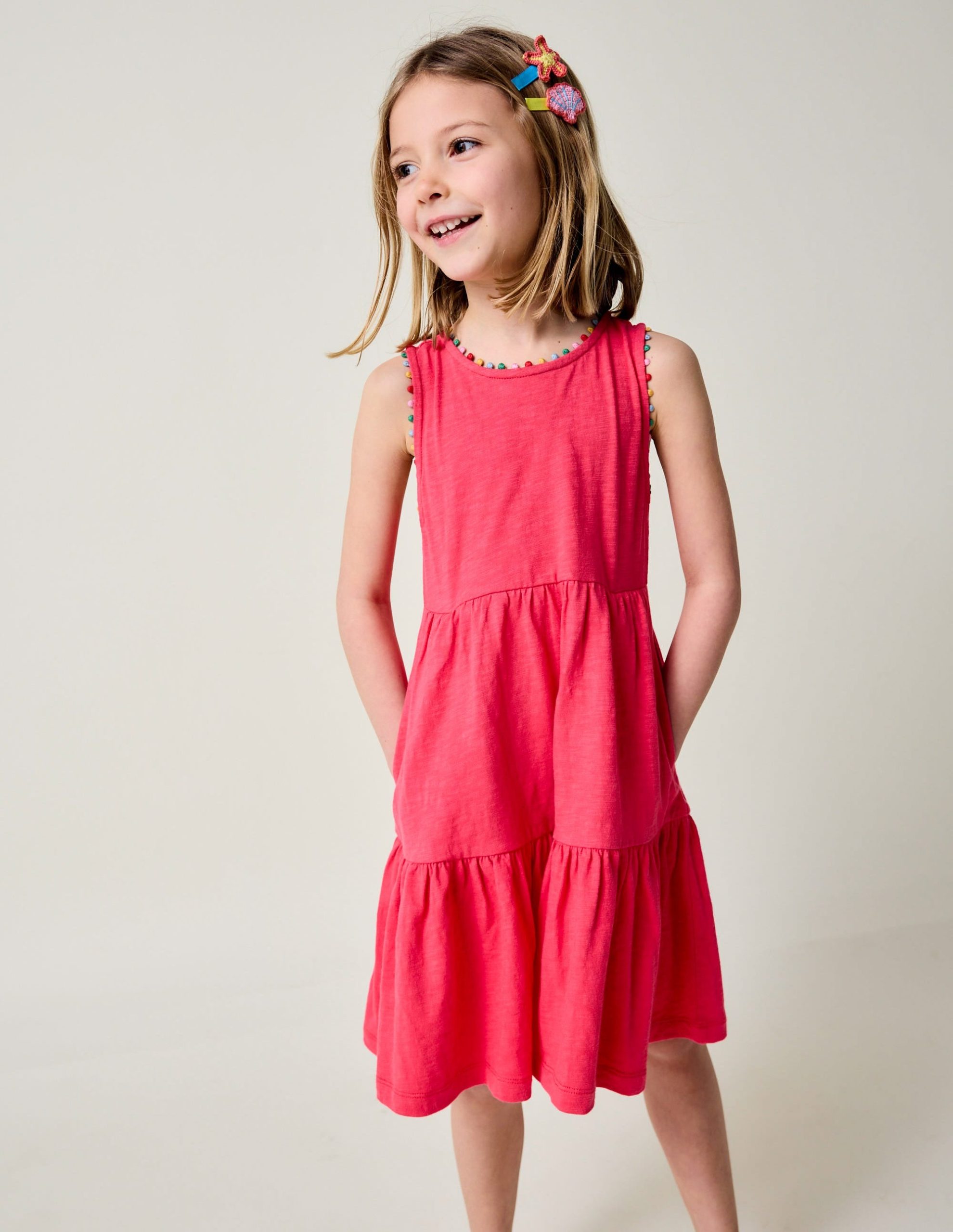Ali Pom Trim Jersey Dress-Fandango Pink - Image 2