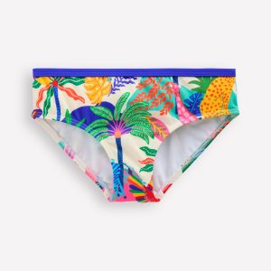Patterned Bikini Bottoms-Soft Ivory Multi Jungle