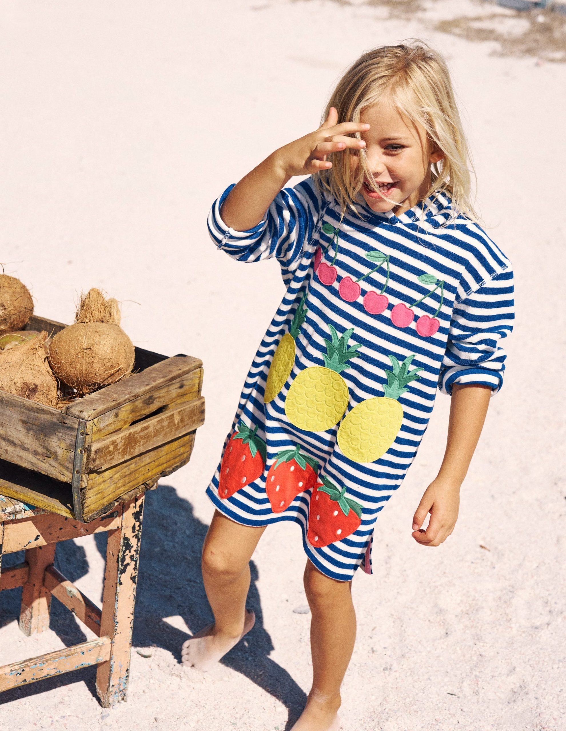 Mara Towelling Throw-On-Bright Blue Fruit Stripe