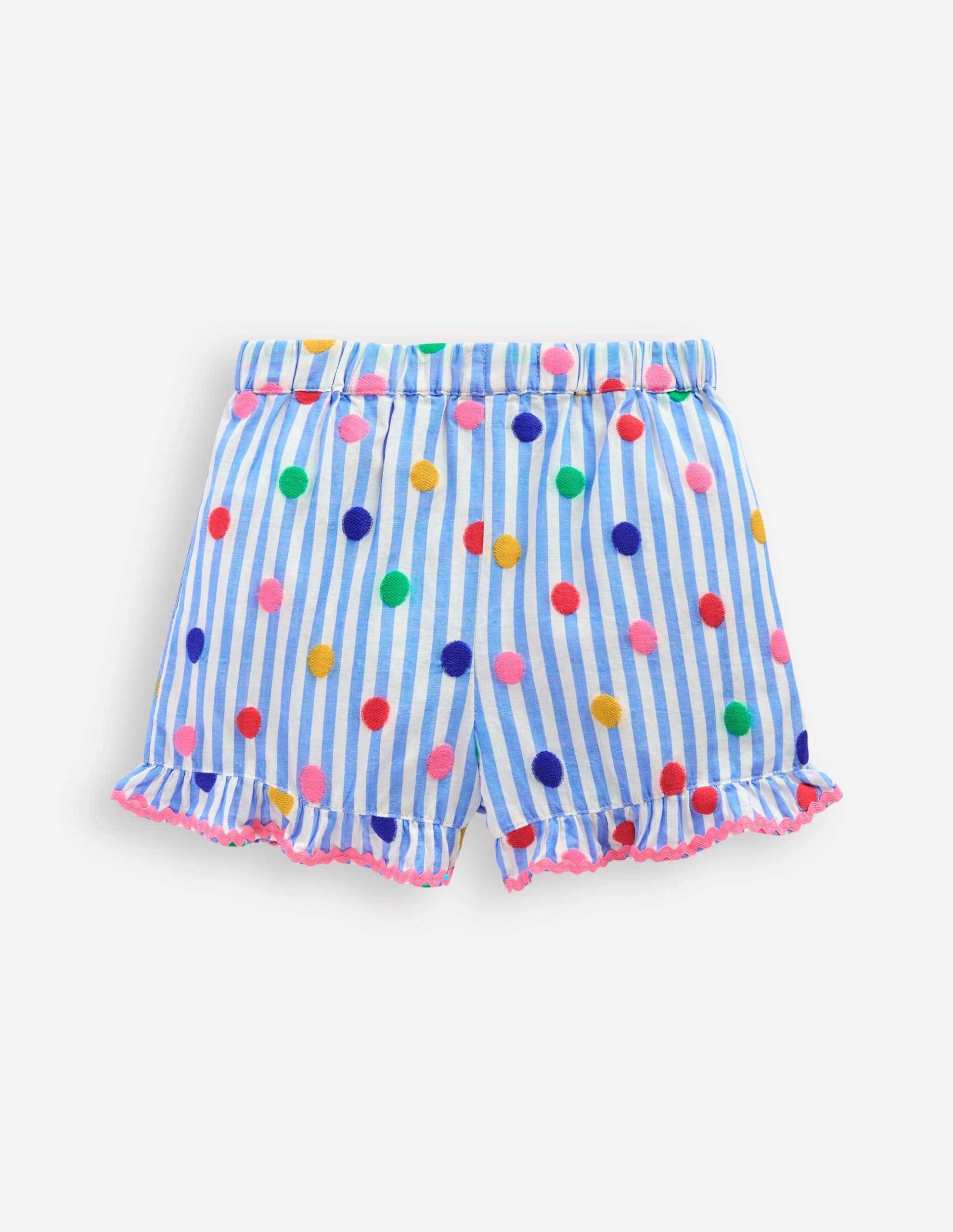 Juniper Woven Frill Shorts-Peacock Plume Blue Spot - Image 2