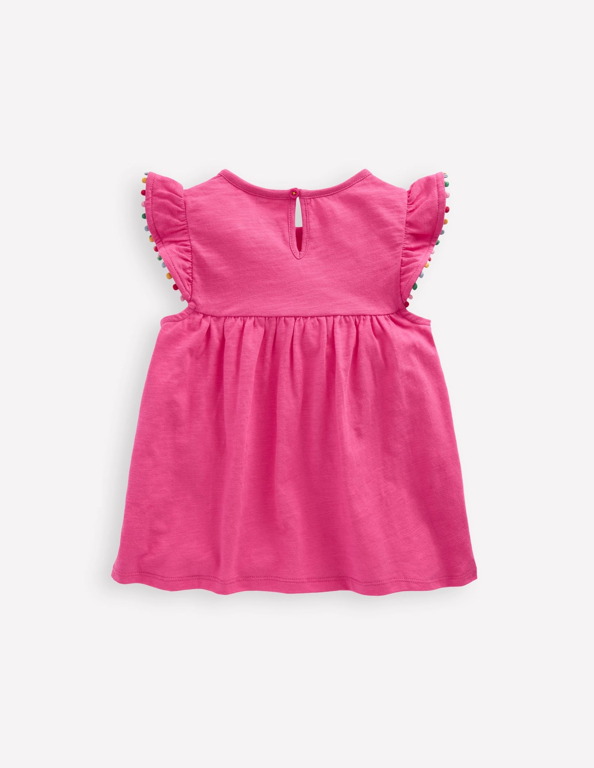 Frill Sleeve Pom Top-Flamingo Pink - Image 2