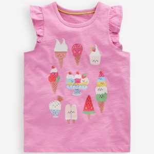 Short Sleeve Frill Logo Top-Chalk Pink Ice Creams