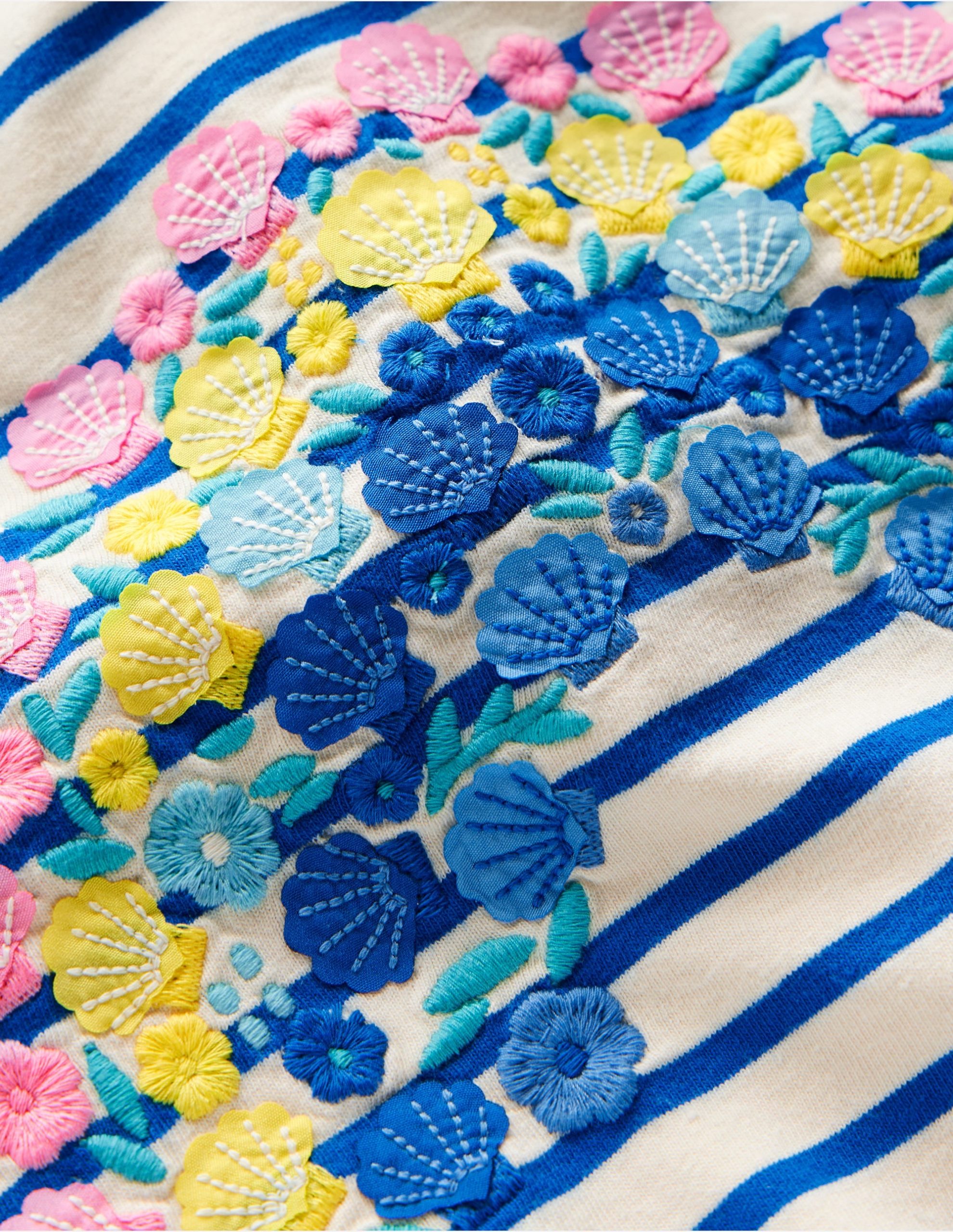 Short Sleeve Appliqu?? T-shirt-Peacock Plume Blue/Soft Ivory - Image 5