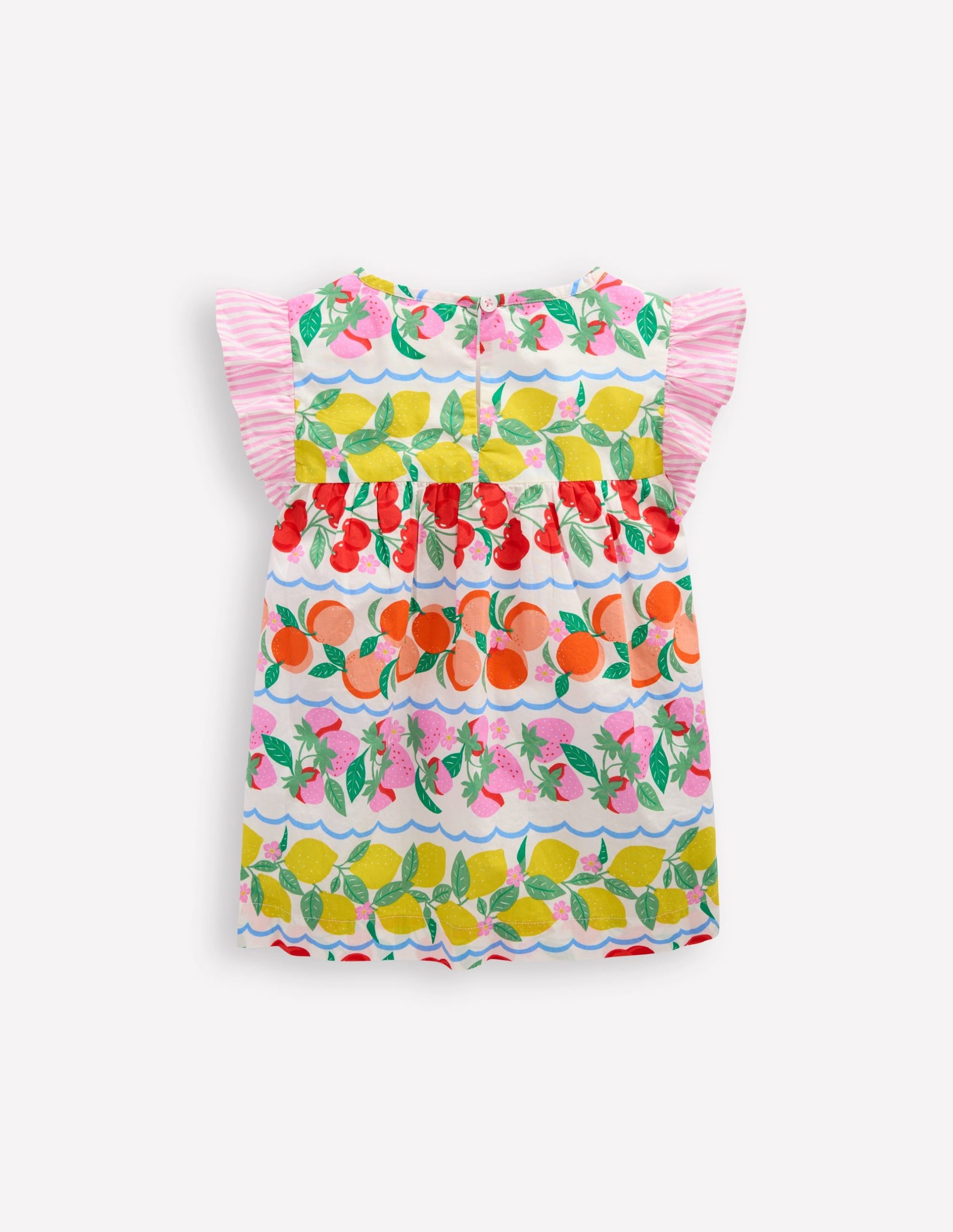 Frill Sleeve Woven Top-Rainbow Fruit Stripe - Image 4