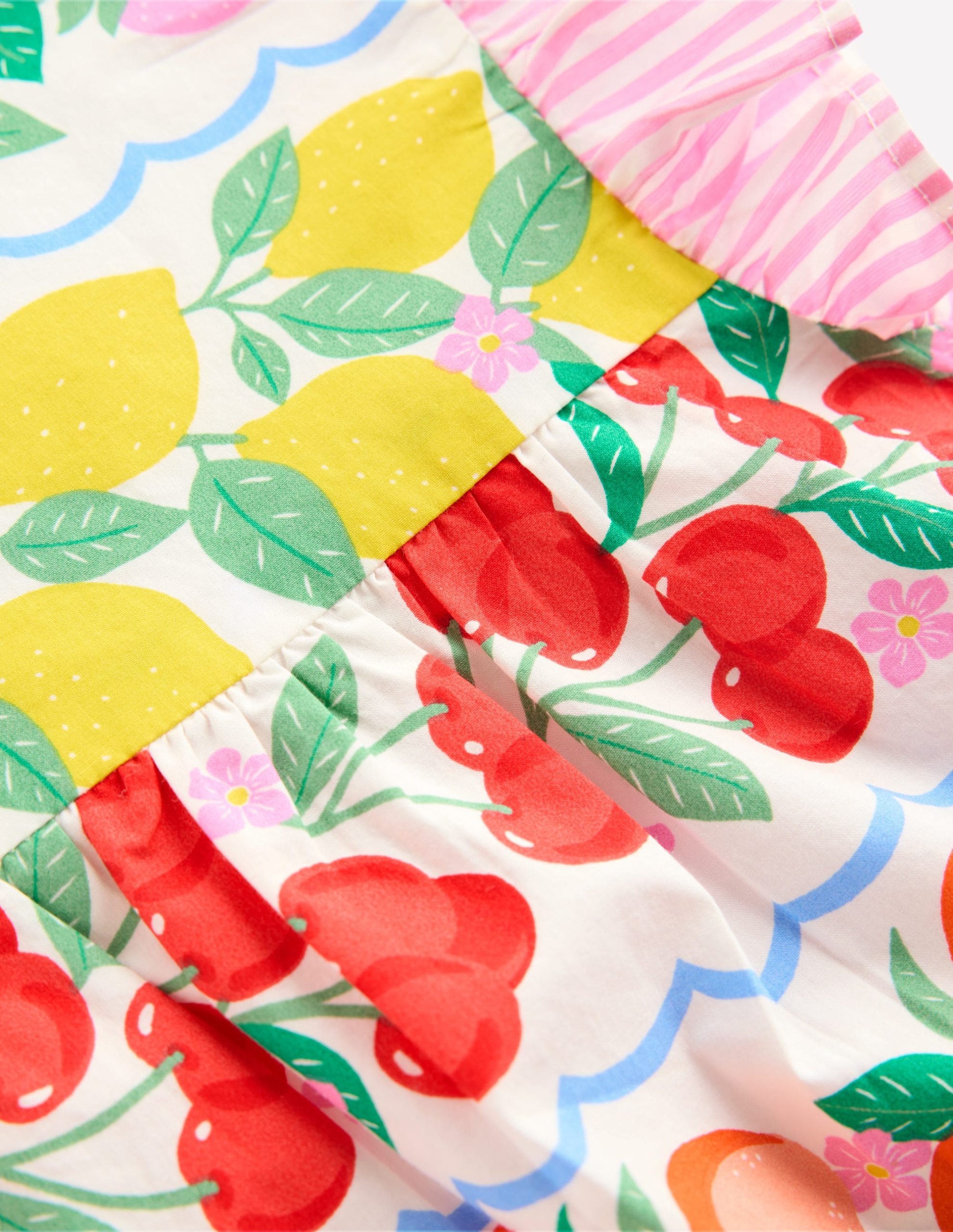 Frill Sleeve Woven Top-Rainbow Fruit Stripe - Image 5