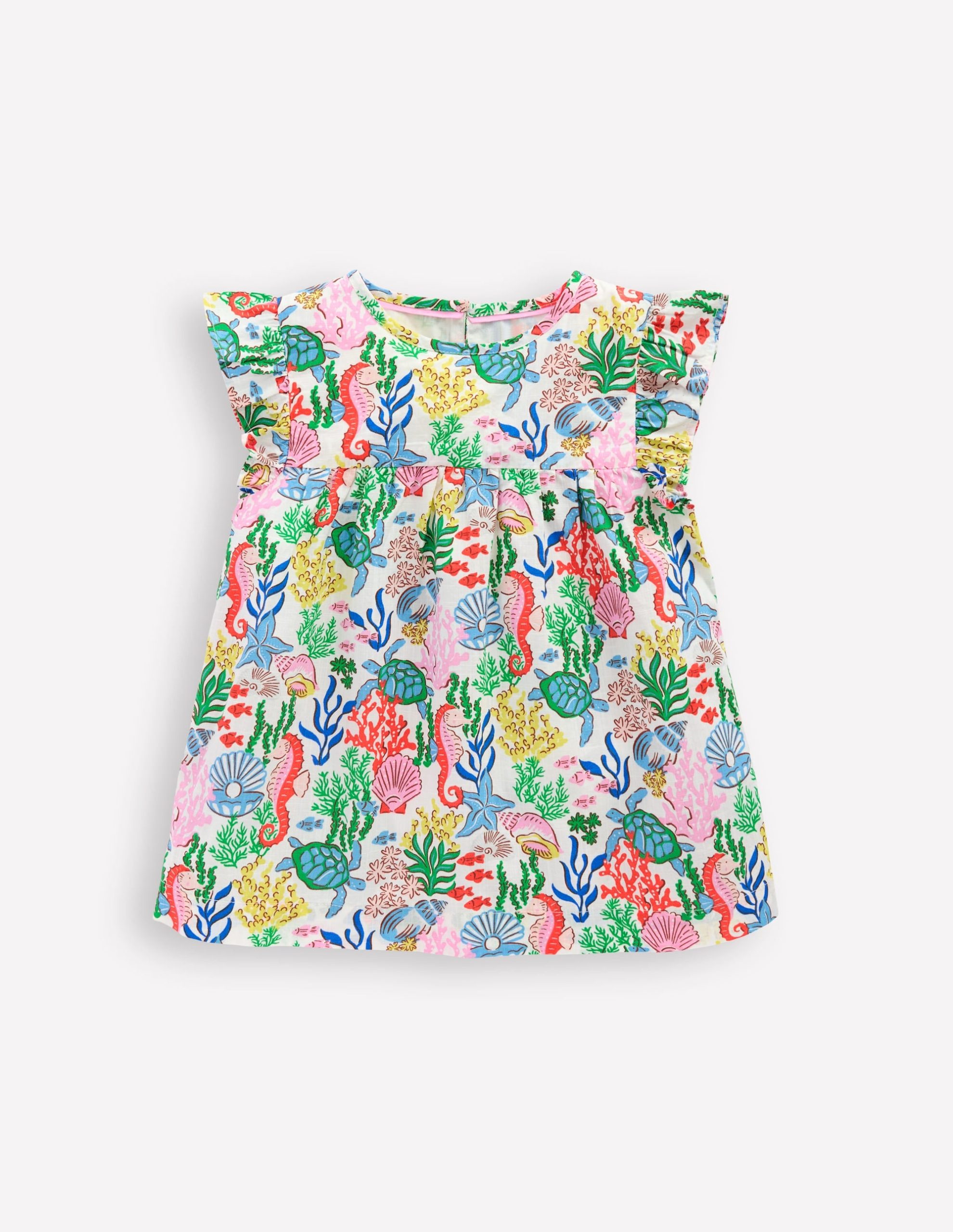 Frill Sleeve Woven Top-Multi Coral Cove - Image 2