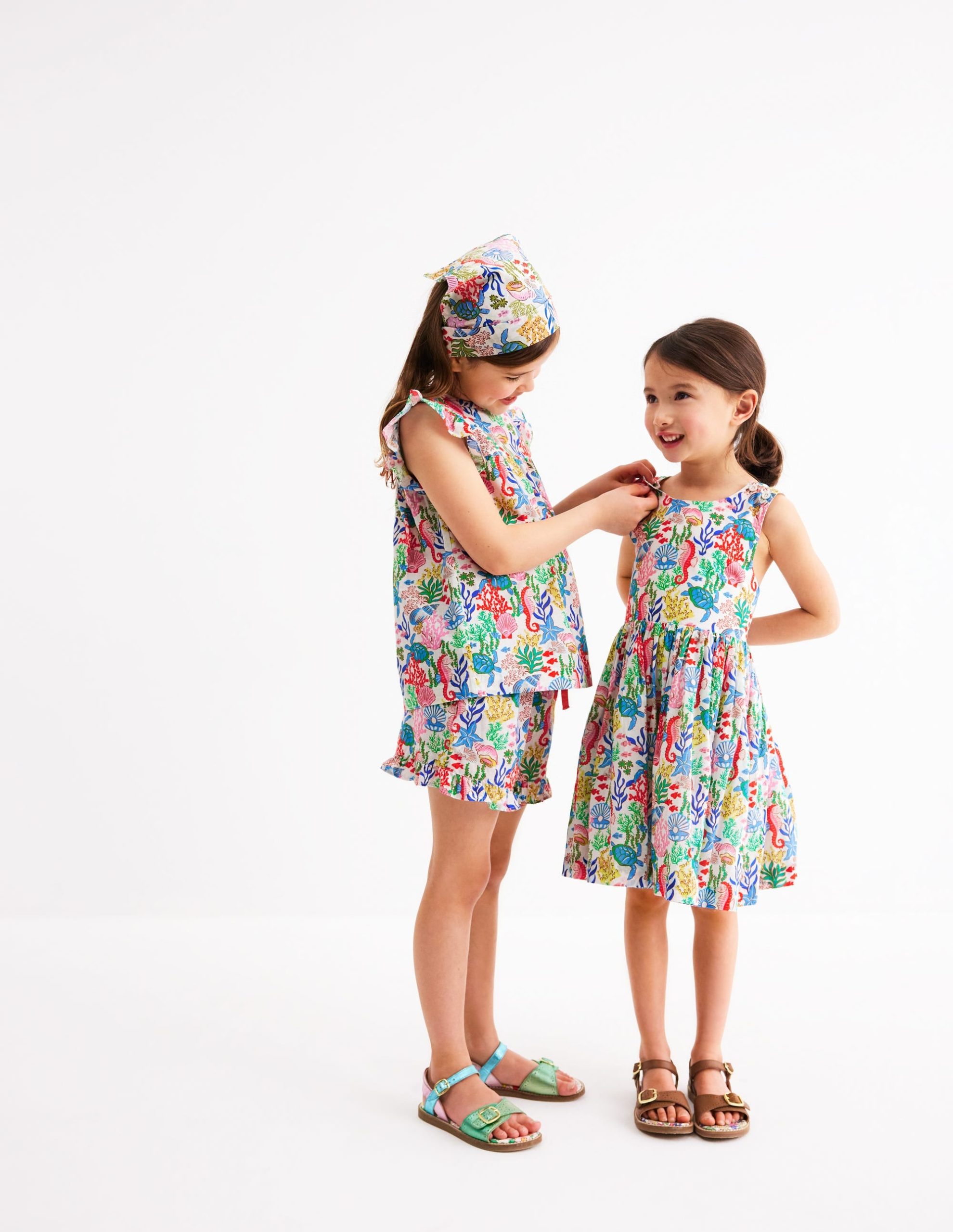 Frill Sleeve Woven Top-Multi Coral Cove