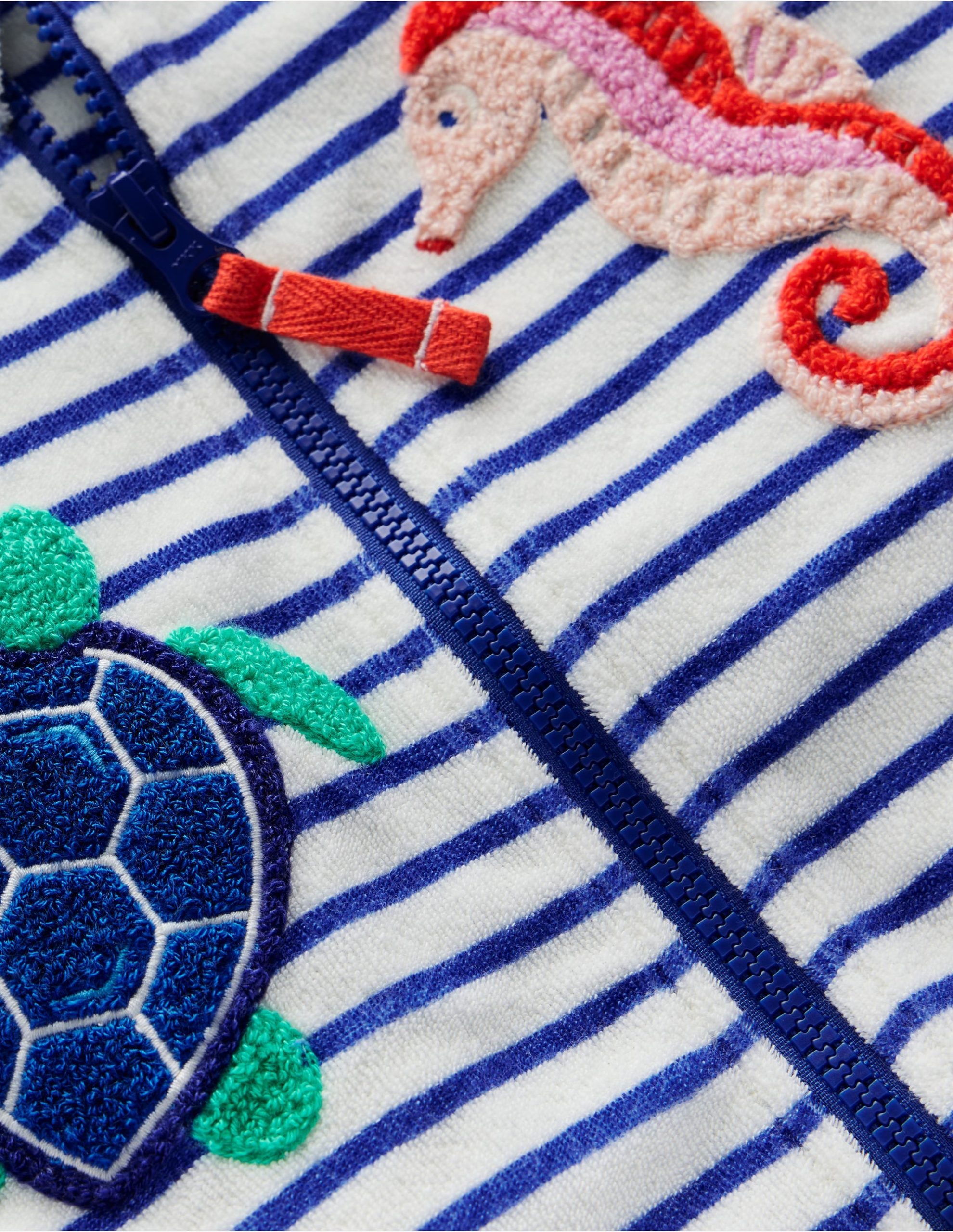 Zip-Through Towelling Hoodie-Ivory/Bright Blue Sea Stripe - Image 3