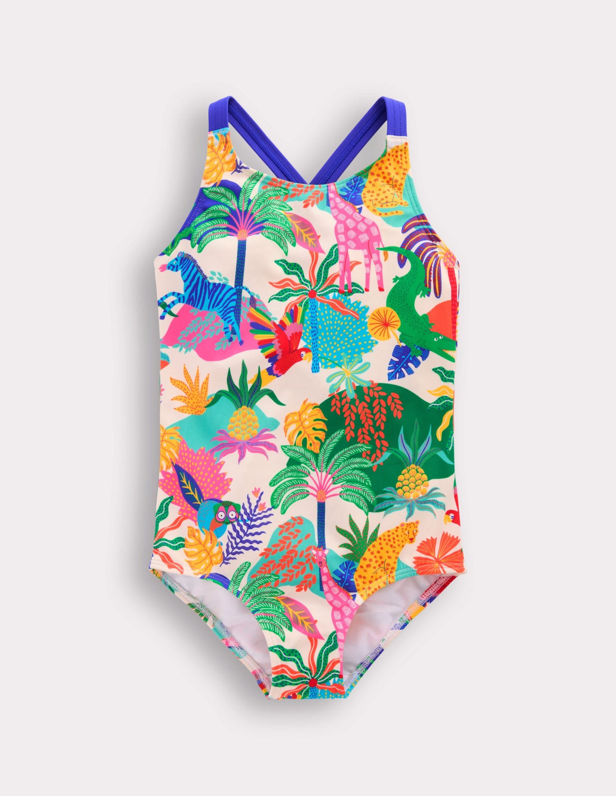 Cross-back Printed Swimsuit-Soft Ivory Multi Jungle - Image 3