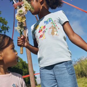 Puff Sleeve Applique Top-Cloud Blue Animals