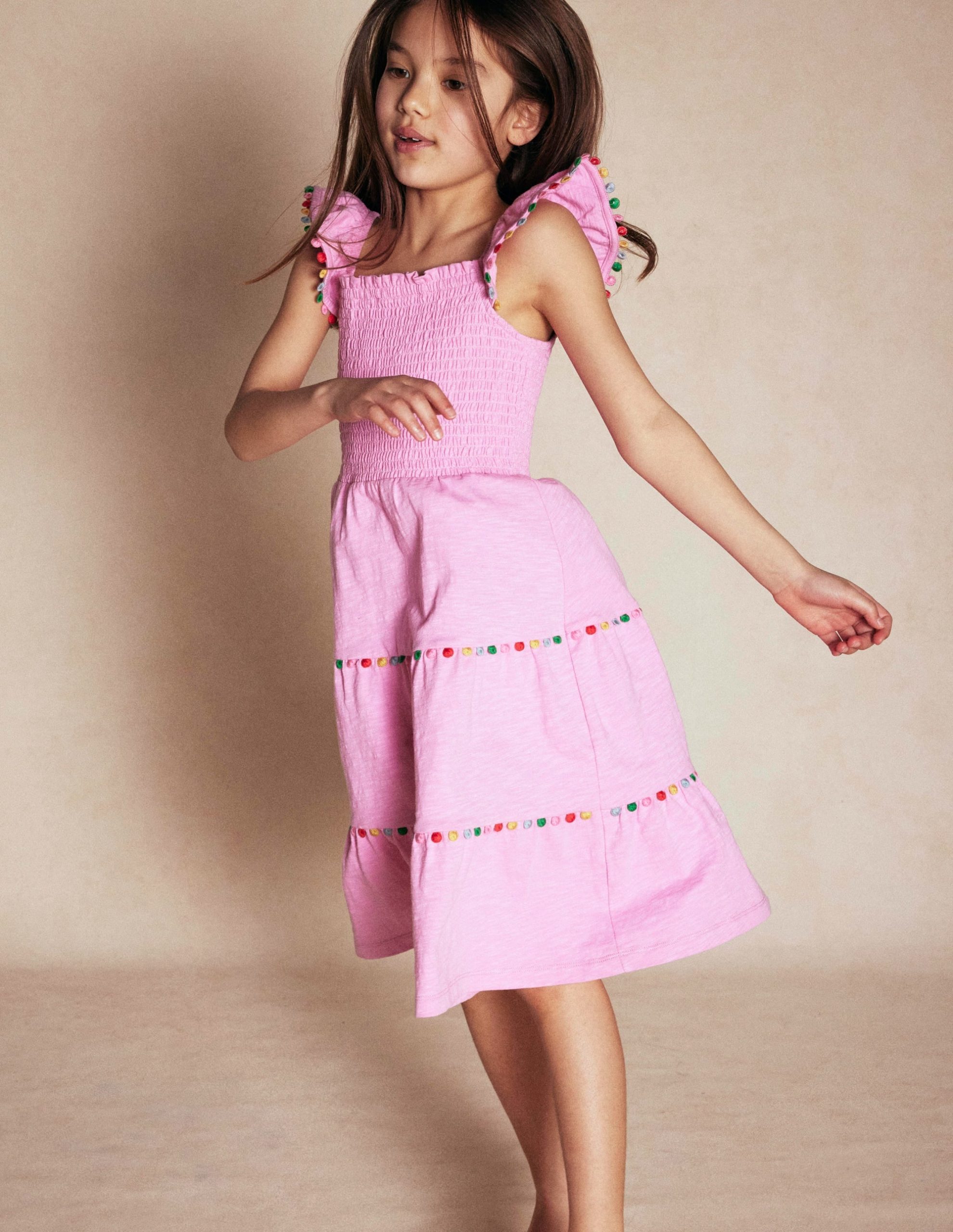 Addison Twirly Pom Dress-Pink