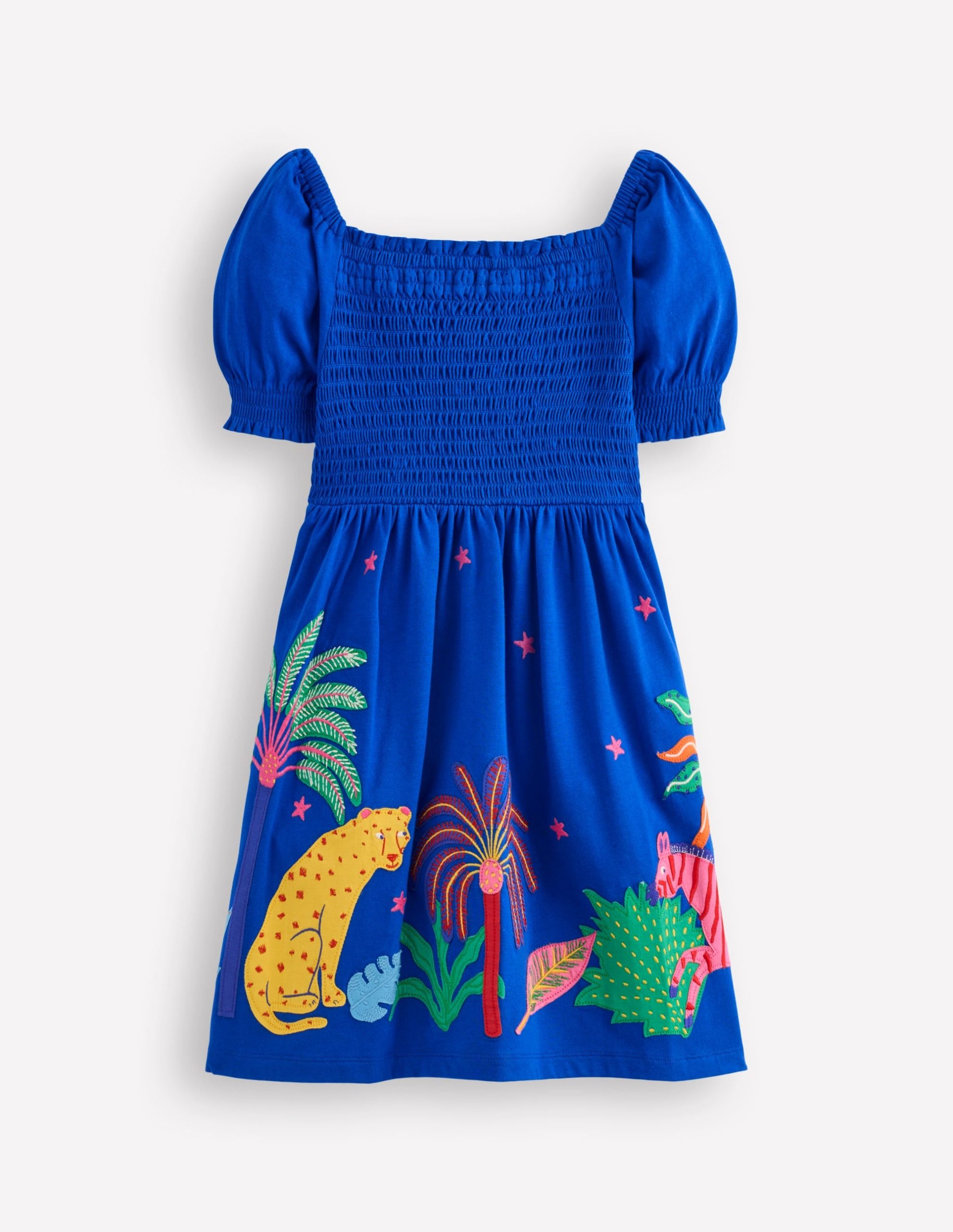 Clare Shirred Appliqu?? Dress-Blue Safari Animals - Image 2