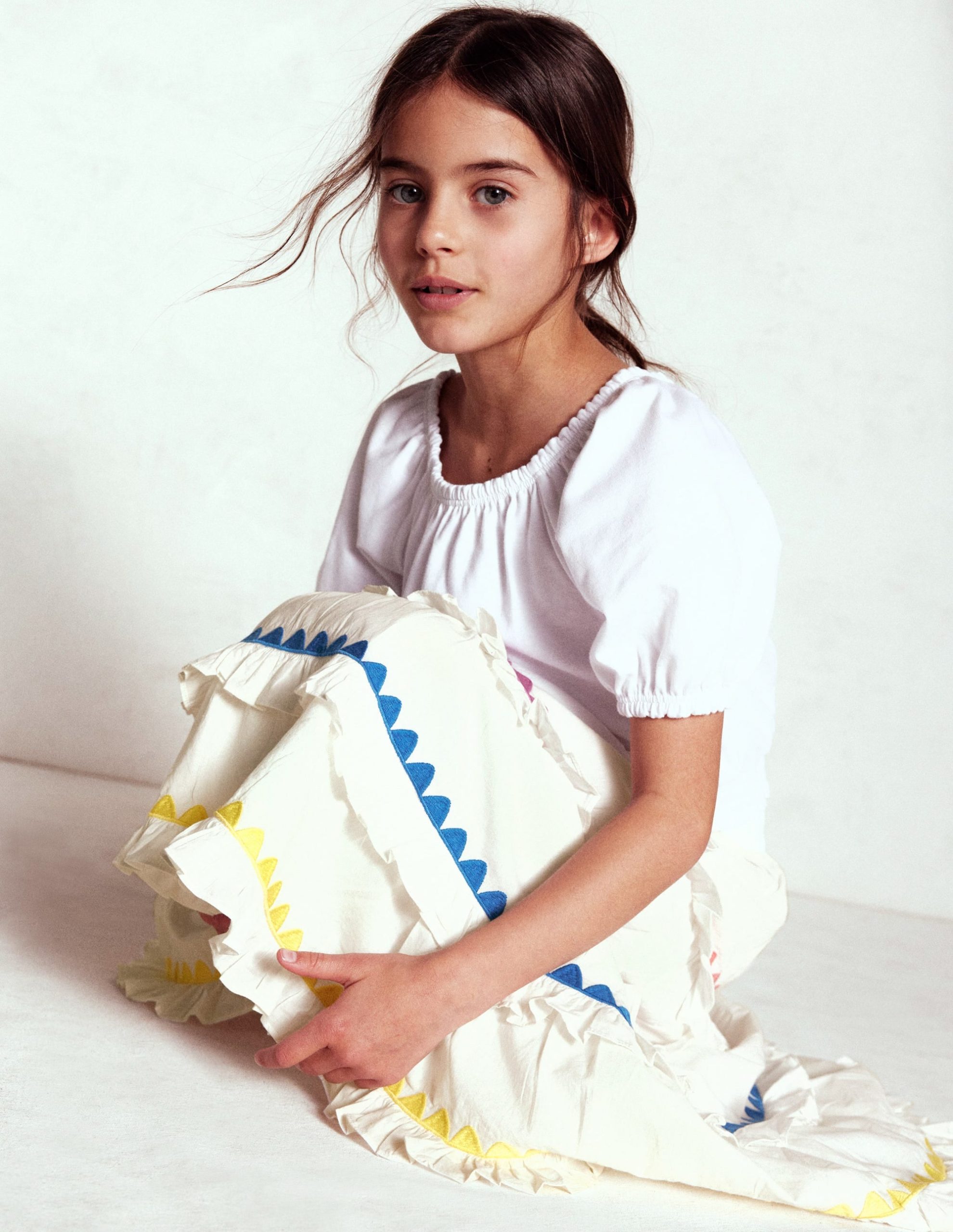 Ruffle Midi Skirt-Soft Ivory Rainbow