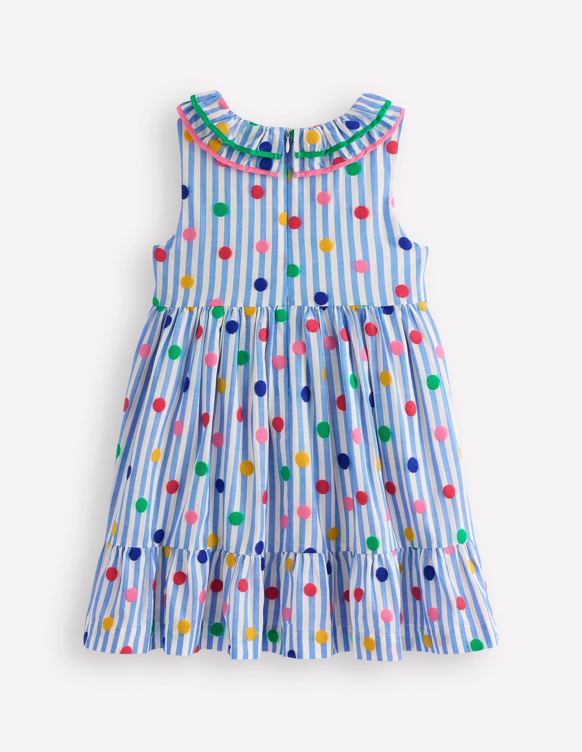 Ruffle Neck Woven Dress-Peacock Plume Blue Spot - Image 4