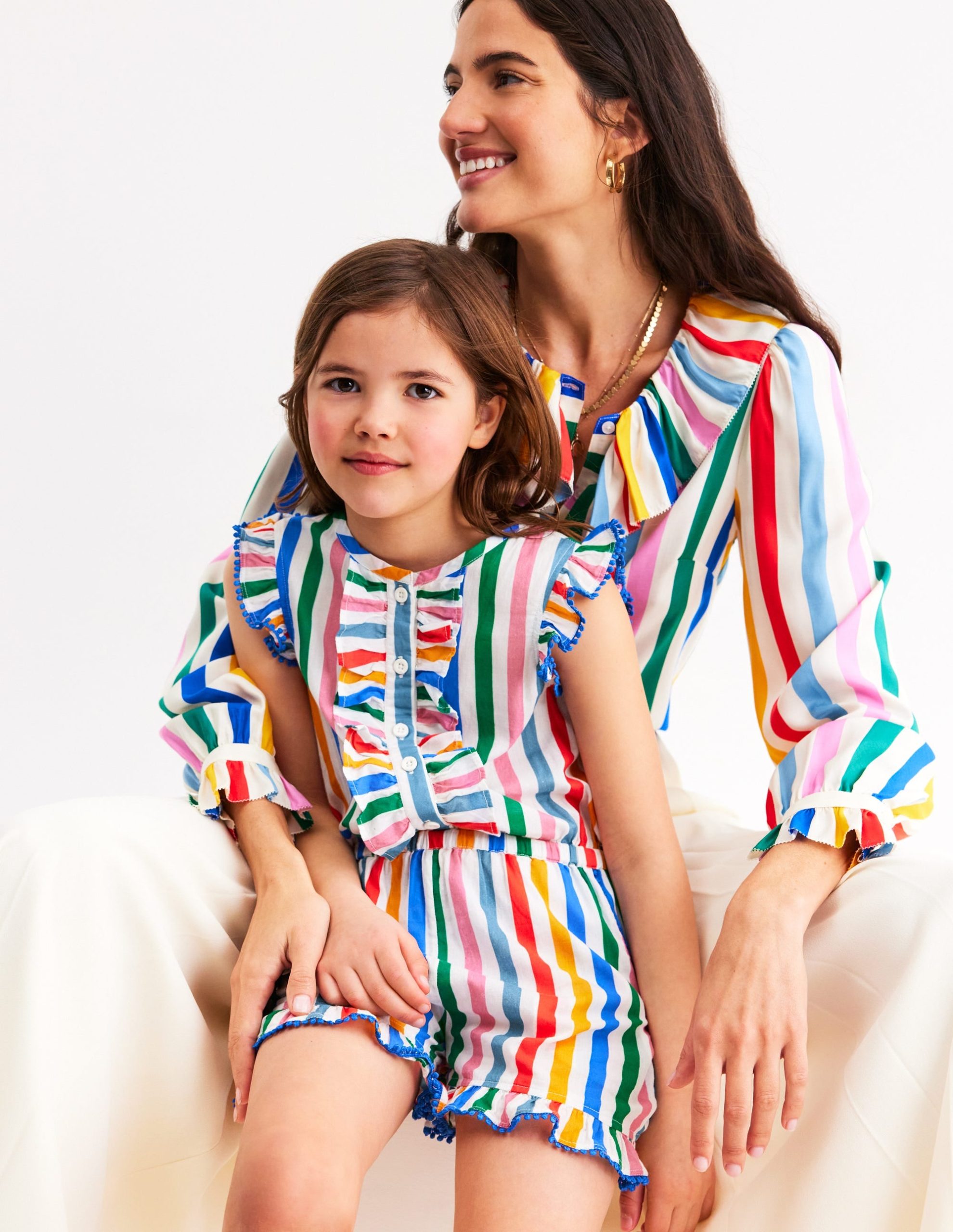 Button Through Ruffle Playsuit-Rainbow Multi Stripe - Image 3
