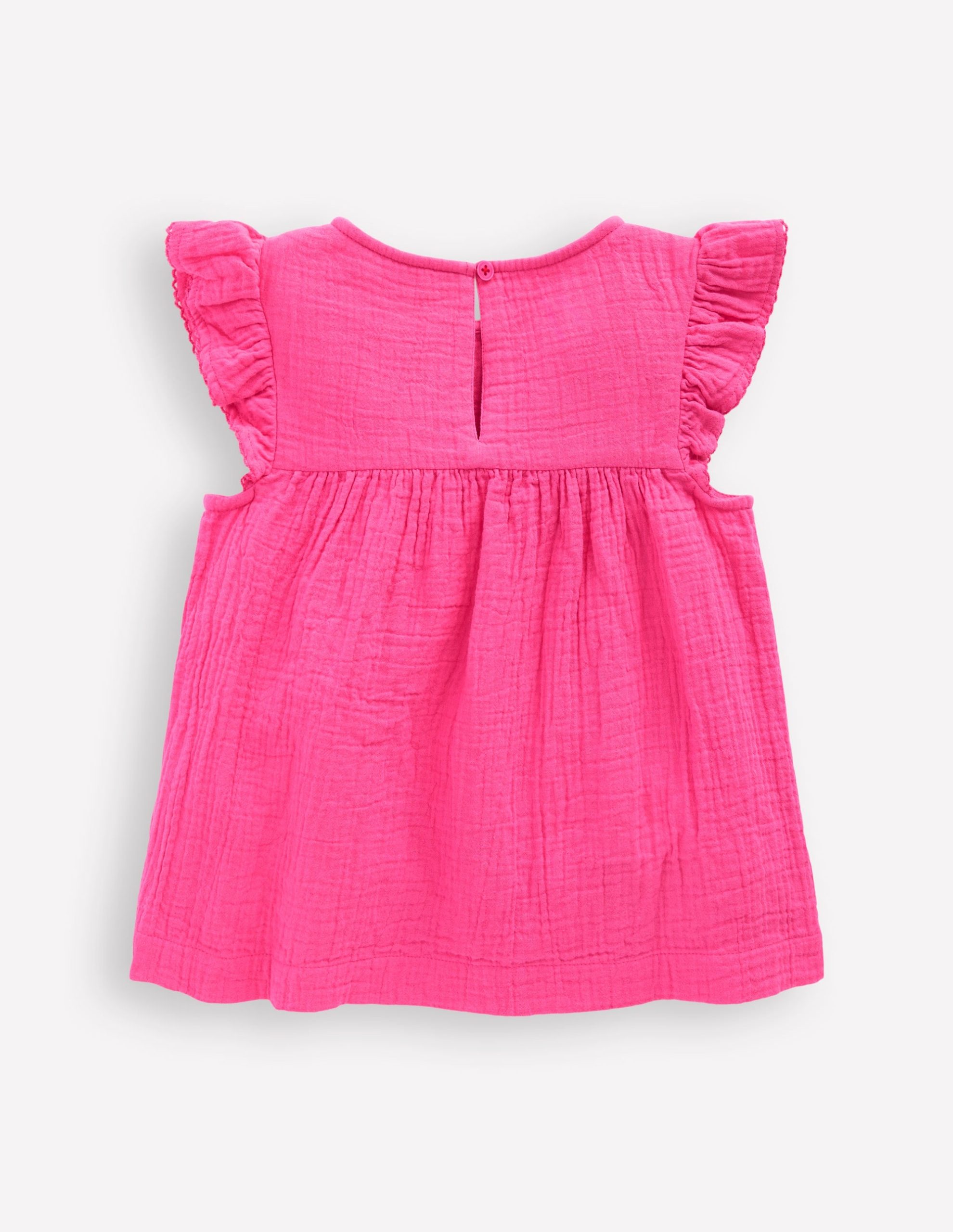 Double Cloth Frill Sleeve Top-Sorbet Pink Embroidered - Image 2