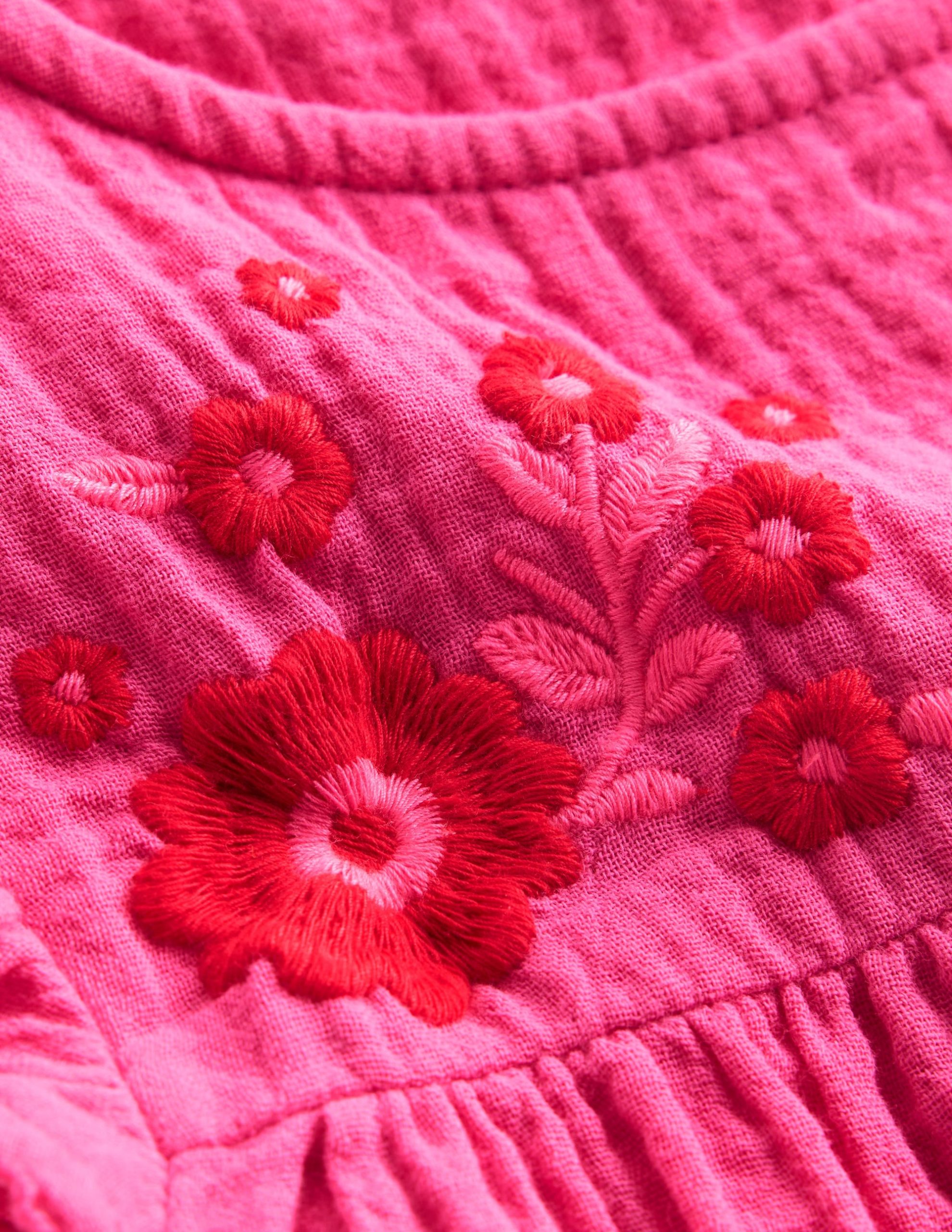 Double Cloth Frill Sleeve Top-Sorbet Pink Embroidered - Image 3