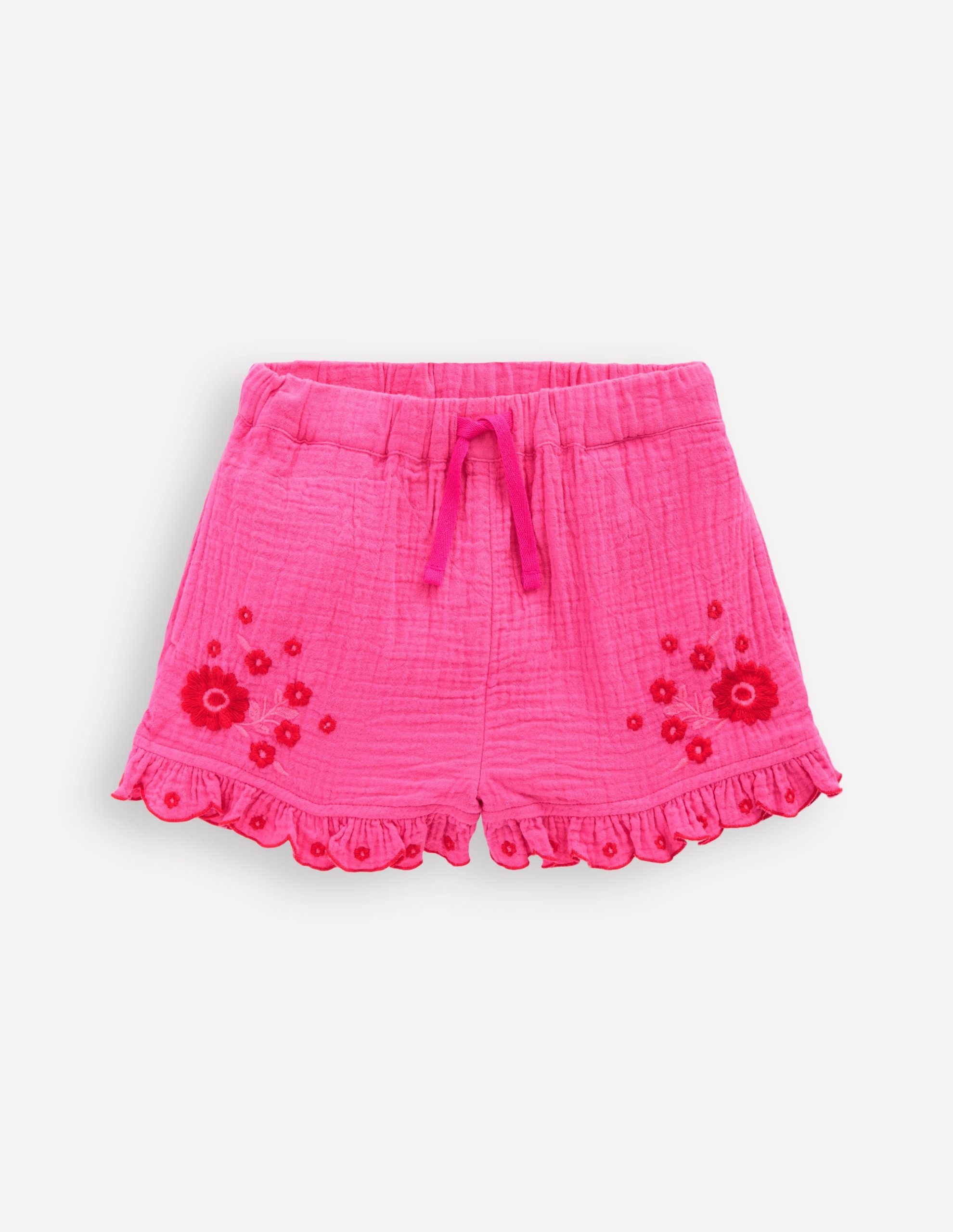 Double Cloth Frill Hem Shorts-Sorbet Pink Embroidered - Image 2