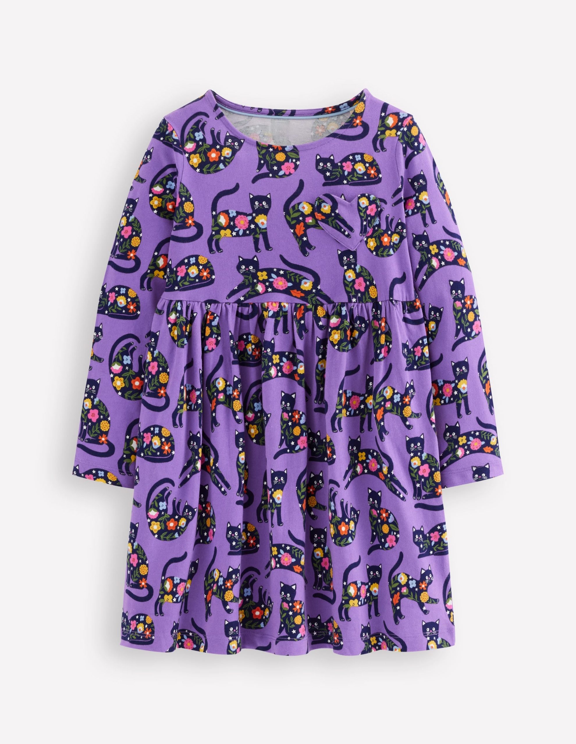 Heart Pocket Fun Jersey Dress-Purple Topaz Spooky Cats