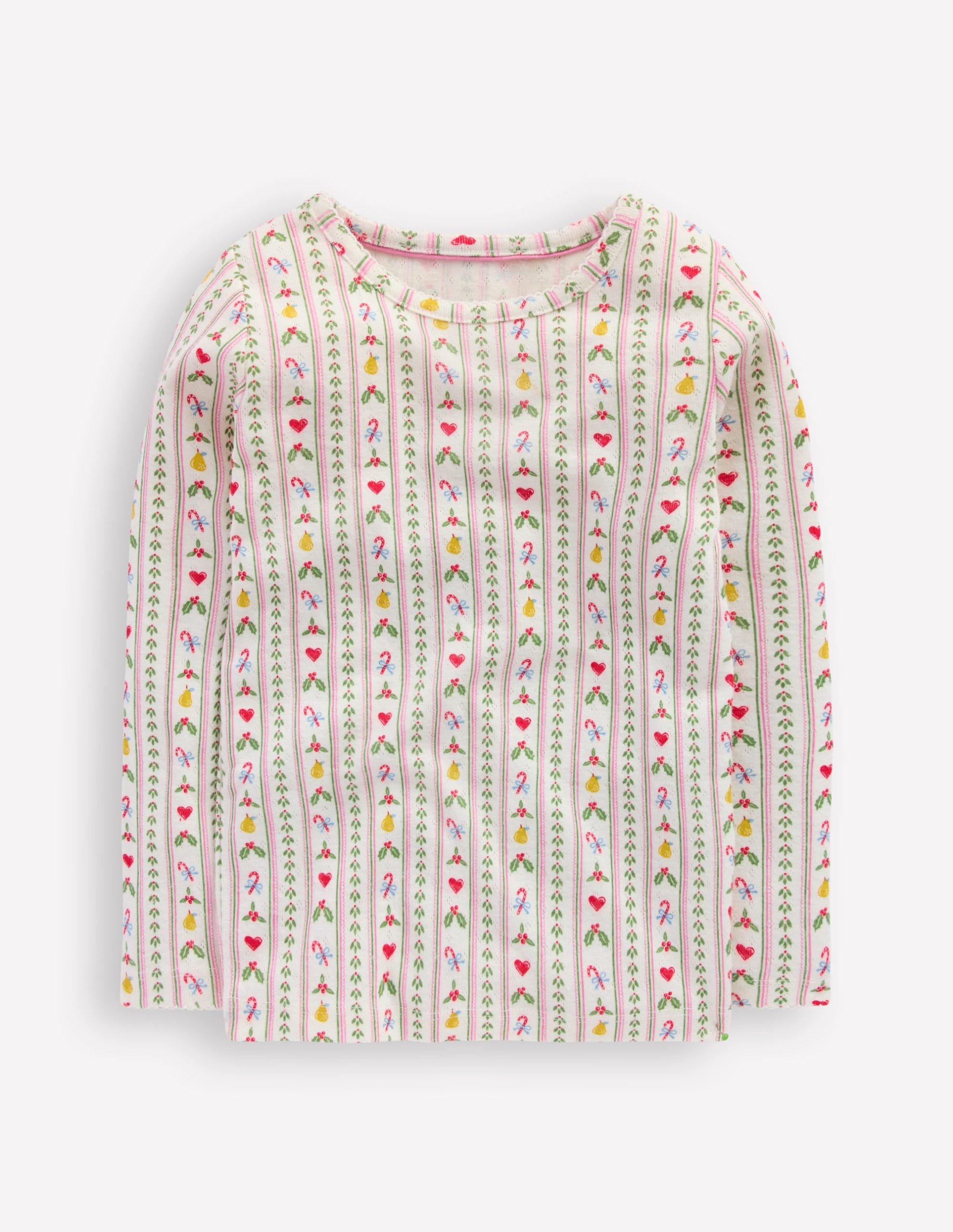 Long Sleeve Pointelle Top-Soft Ivory Nutcracker Stripe - Image 2