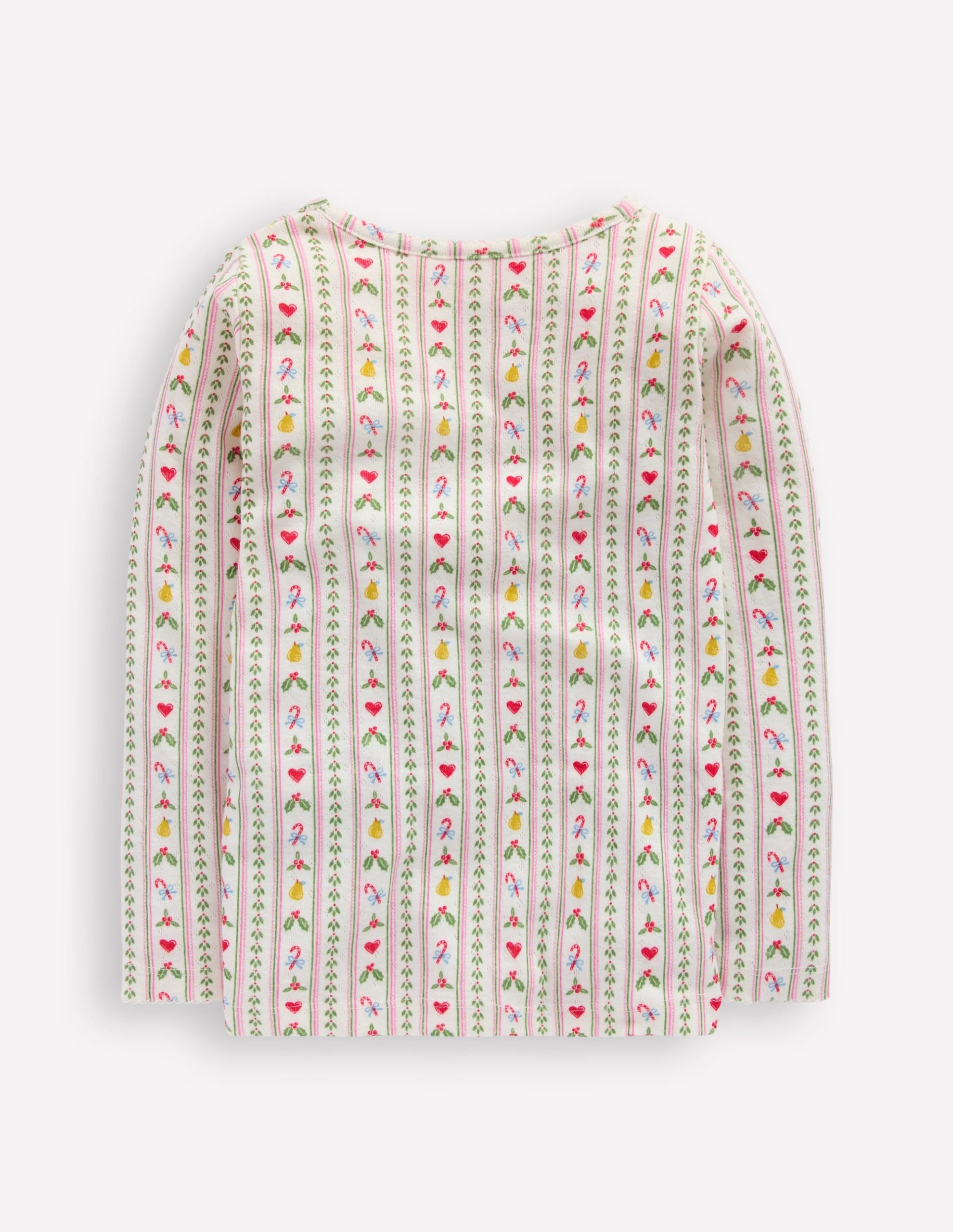 Long Sleeve Pointelle Top-Soft Ivory Nutcracker Stripe - Image 3