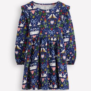 Posie Long Sleeve Jersey Dress-Starboard Blue Lovebirds
