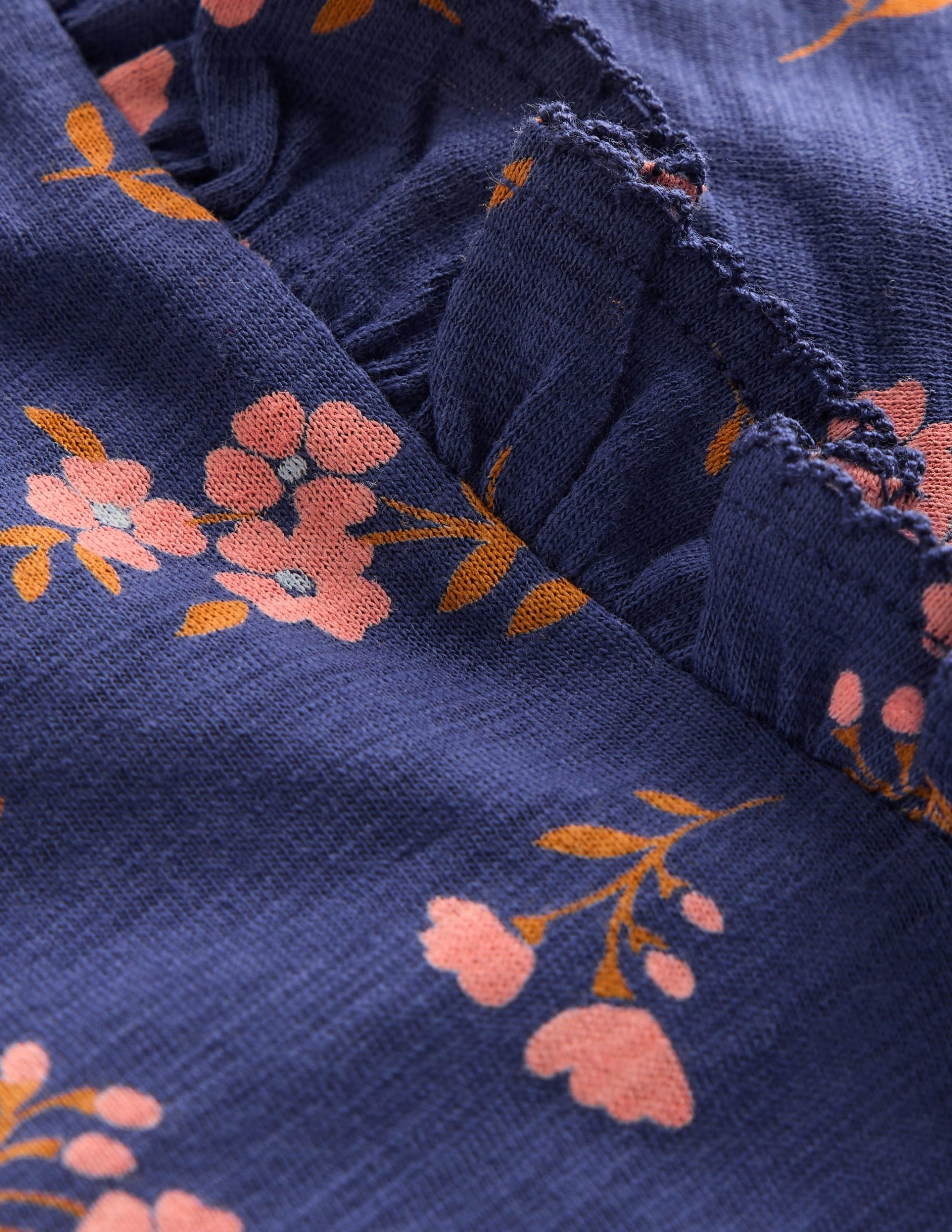 Frill Sleeve Slub Top-Starboard Blue Floral - Image 3